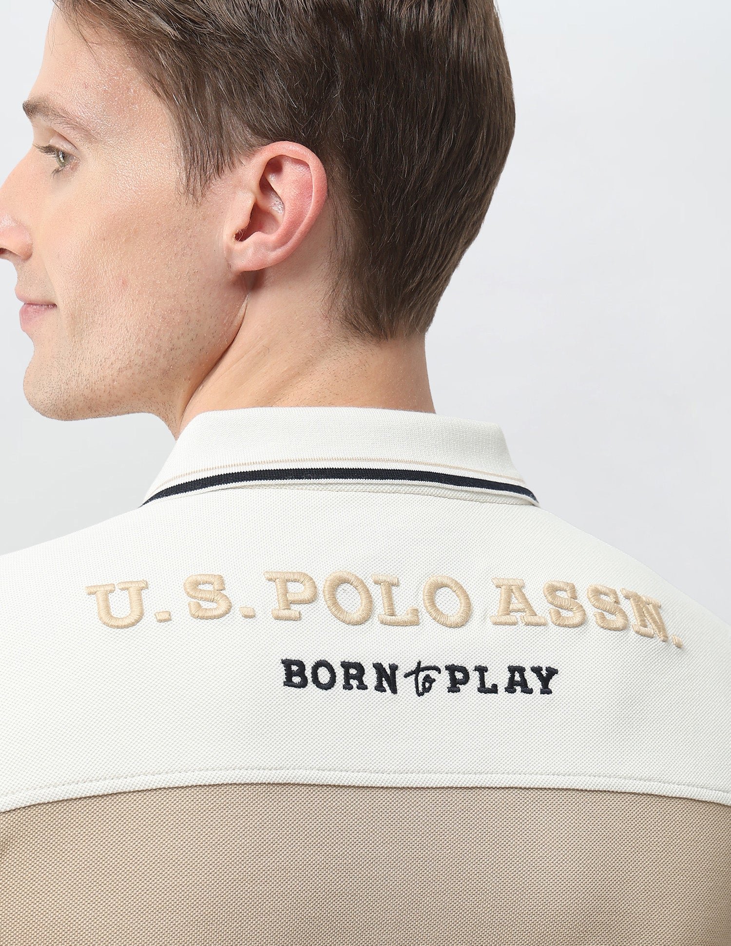 Colourblocked Slim Fit Polo Shirt Beige - U.S. Polo Assn. India | Large