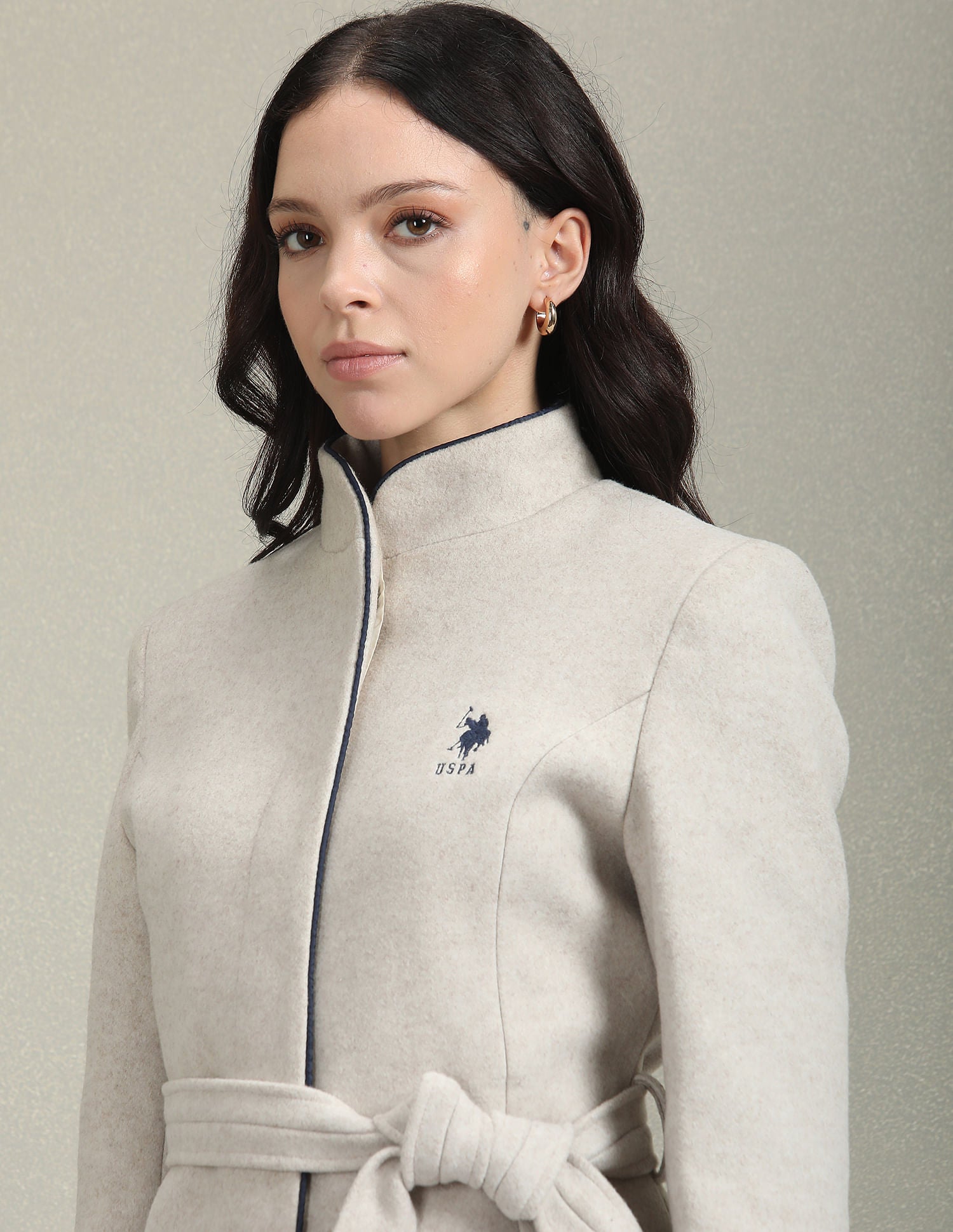 Stand Collar Heathered Jacket Beige - U.S. POLO ASSN. | Large