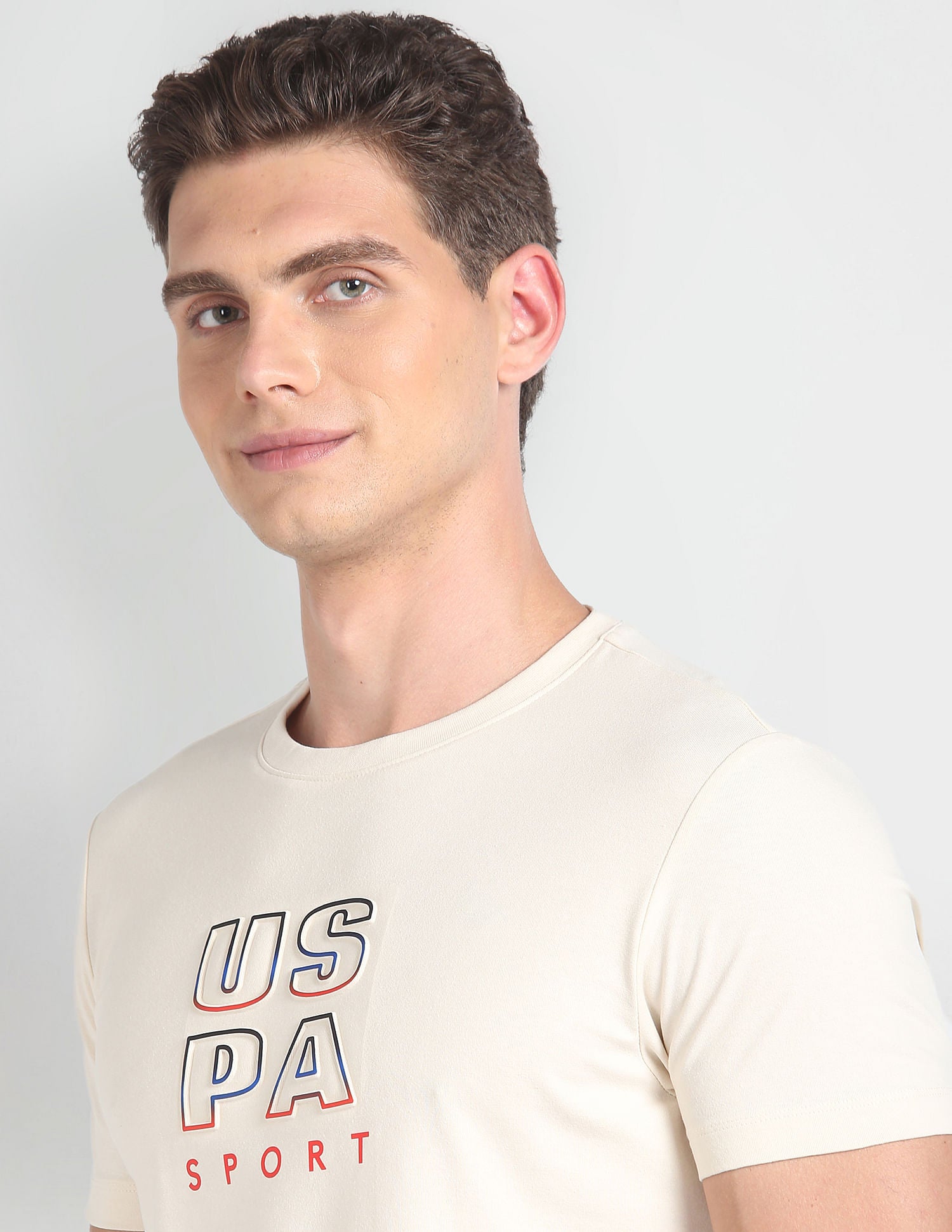 Slim Fit Brand Print T-Shirt Beige - U.S. Polo Assn. India | Large