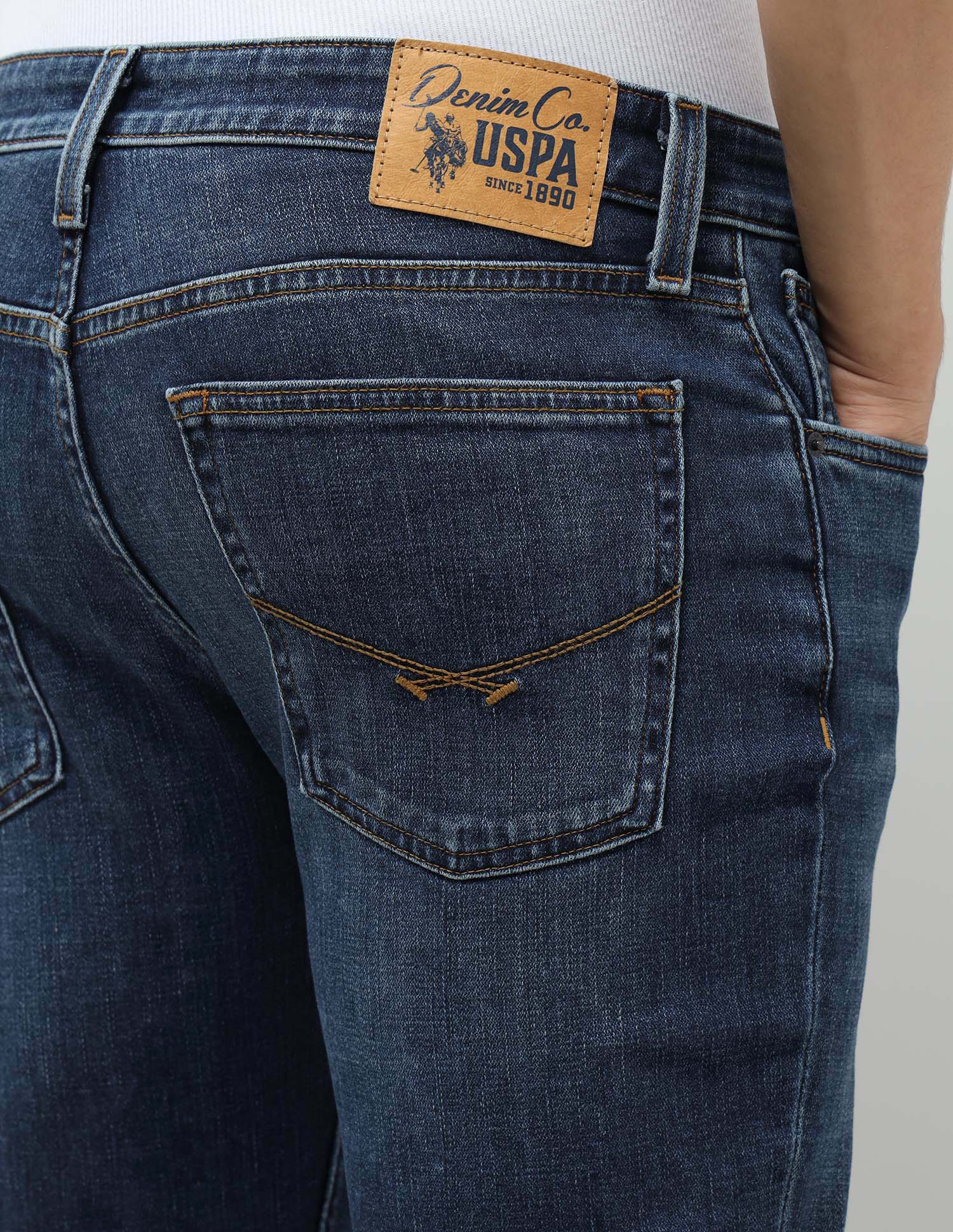 Brandon Slim Tapered Fit Blue Jeans Mid Blue - U.S. POLO ASSN. | Large