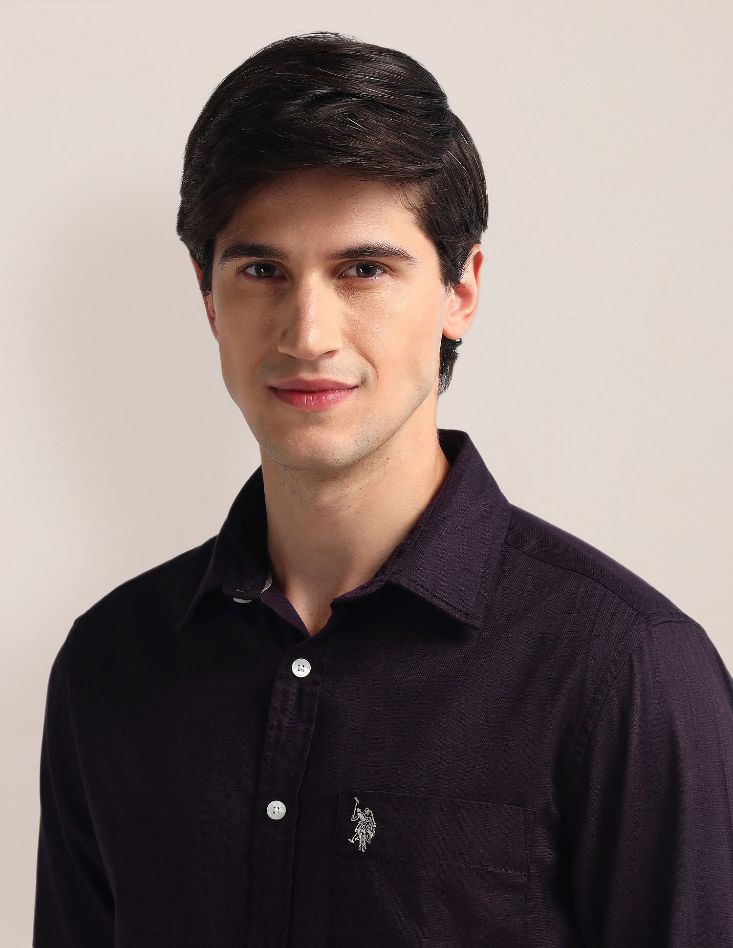 Tailored Fit Pure Cotton Shirt Wine - U.S. Polo Assn. India | Large