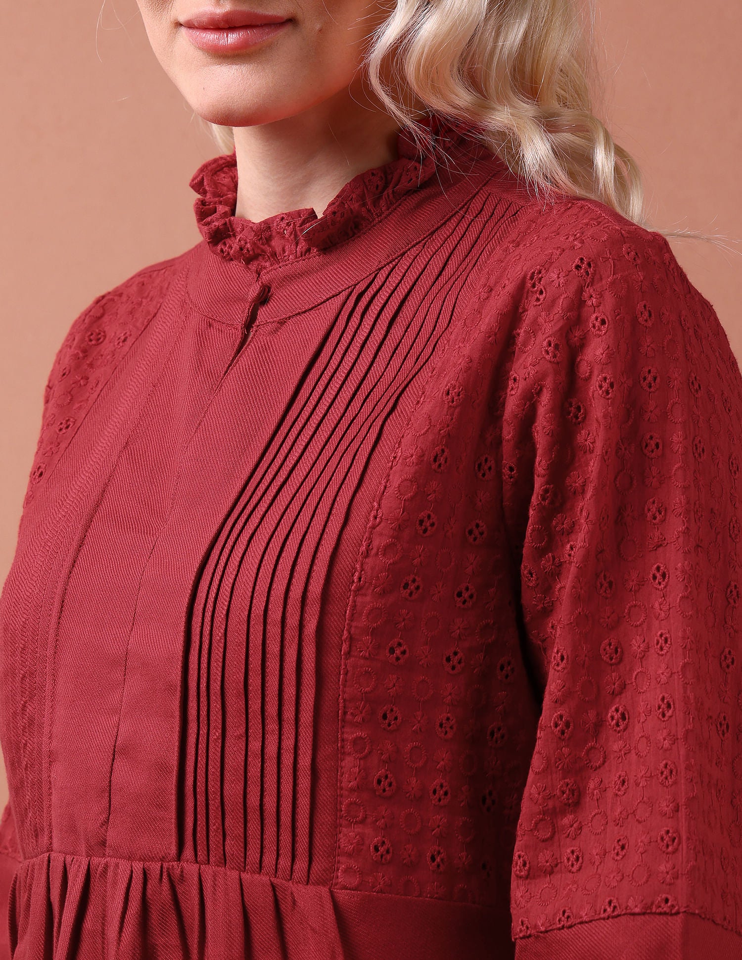 Front Pleat Ruffle Neck Top Rust - U.S. POLO ASSN. | Large