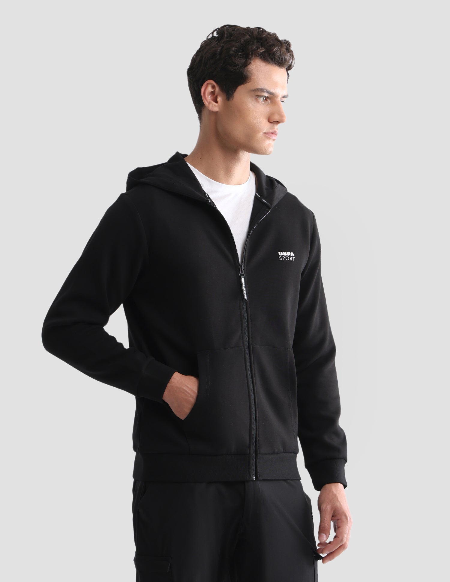 Solid Regular Fit Active Sweatshirt Black - U.S. Polo Assn. India | Large