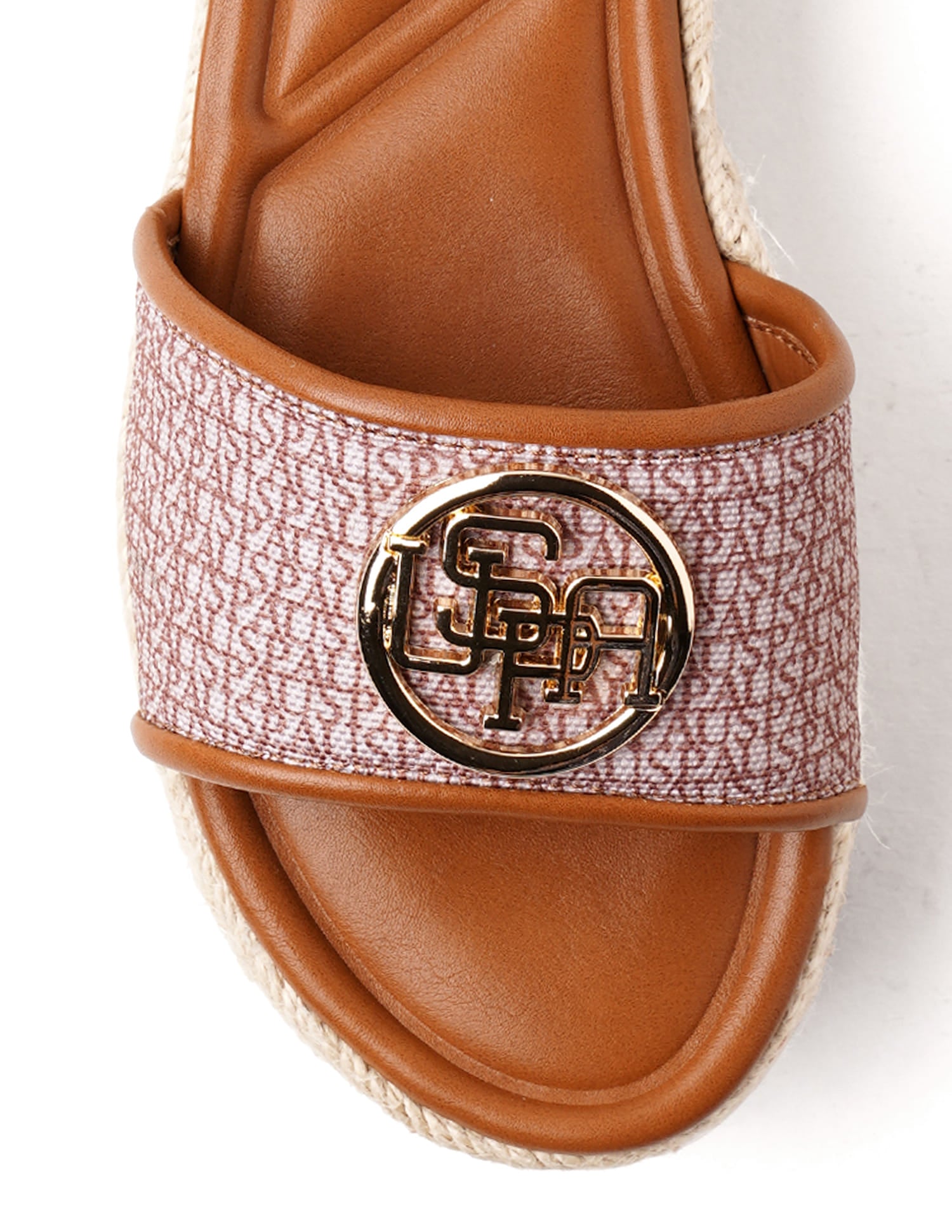 Cristina Tan Monogram Print Wedges Tan - U.S. Polo Assn. India | Large