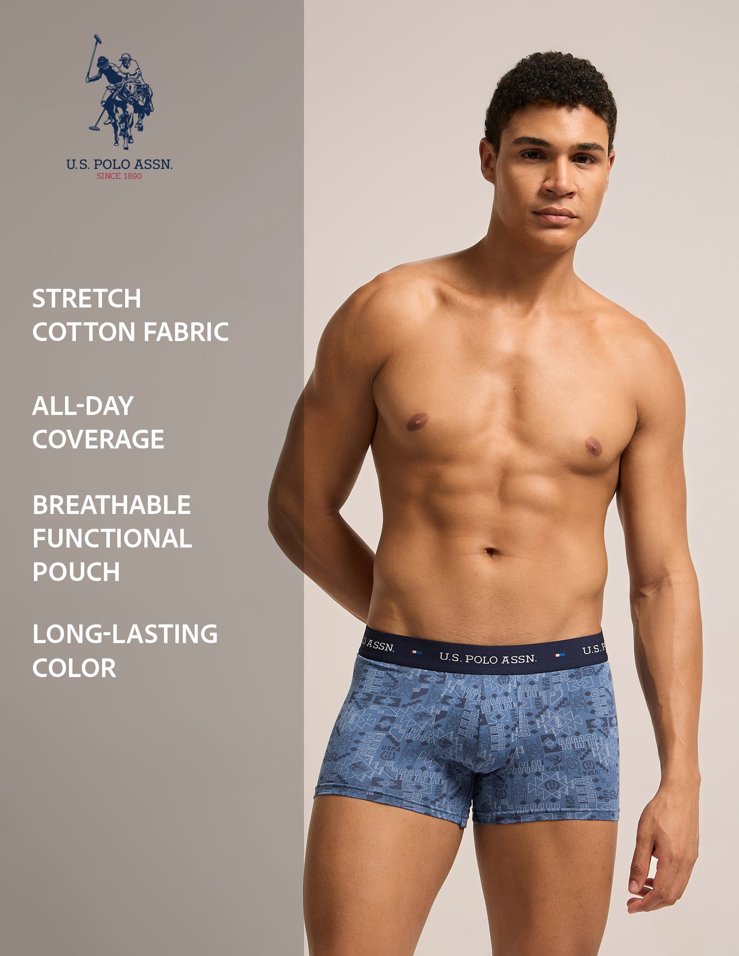 Breathable Cotton Stretch OET25 Trunks - Pack of 3 Red|Moonlight Blue - U.S. Polo Assn. India | Large