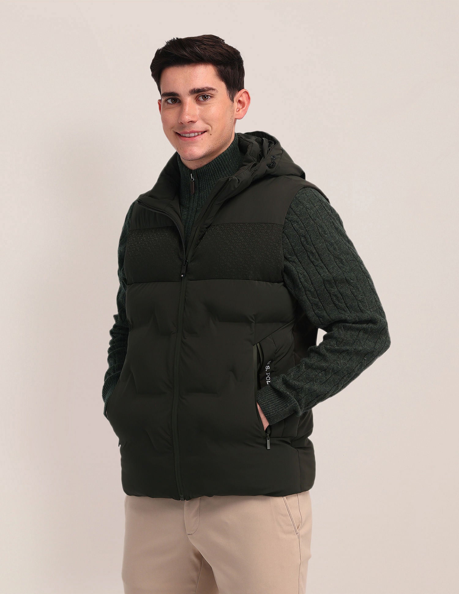 Detachable Hood Padded Jacket Olive - U.S. POLO ASSN. | Large
