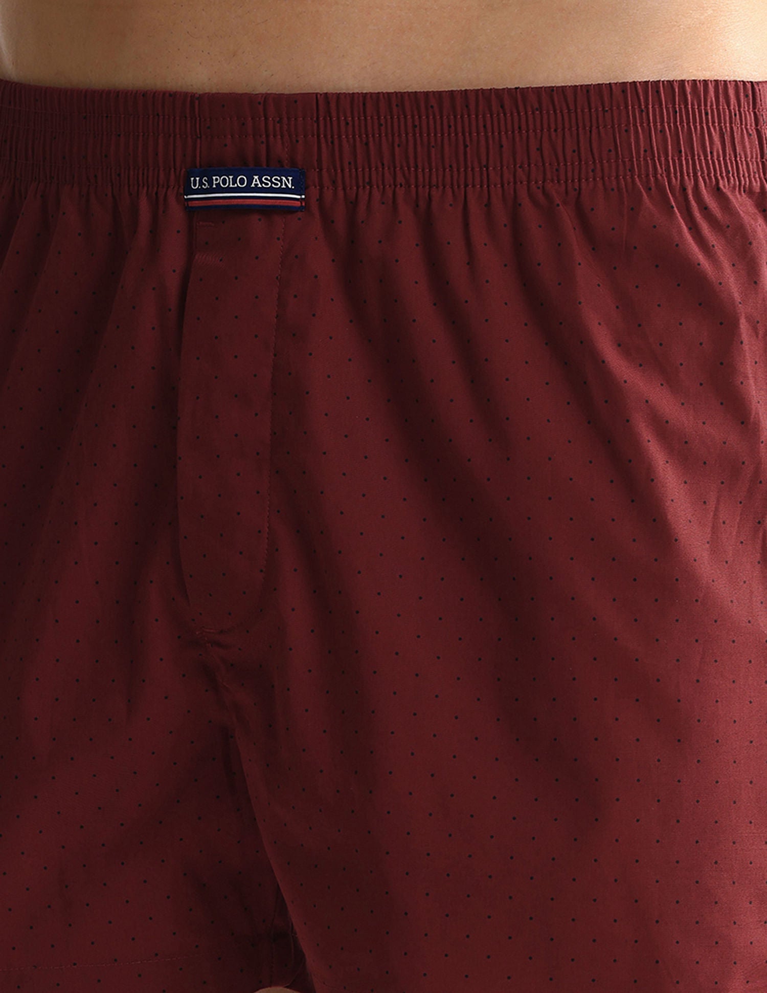 Mid Rise Solid OEX05 Shorts - Pack Of 2 Polka Dot Maroon And Maroon - U.S. POLO ASSN. | Large