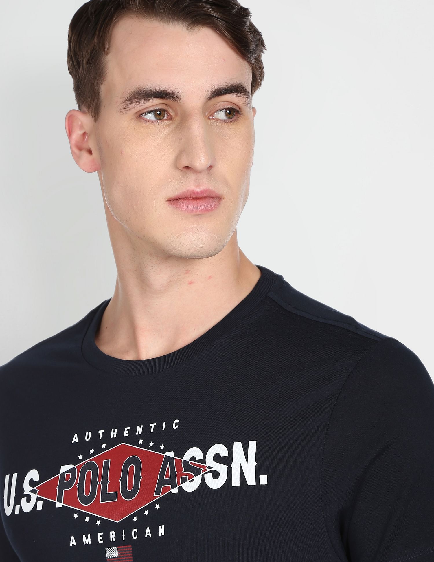 Ribbed Crew Neck Cotton T-Shirt Navy - U.S. POLO ASSN. | Large