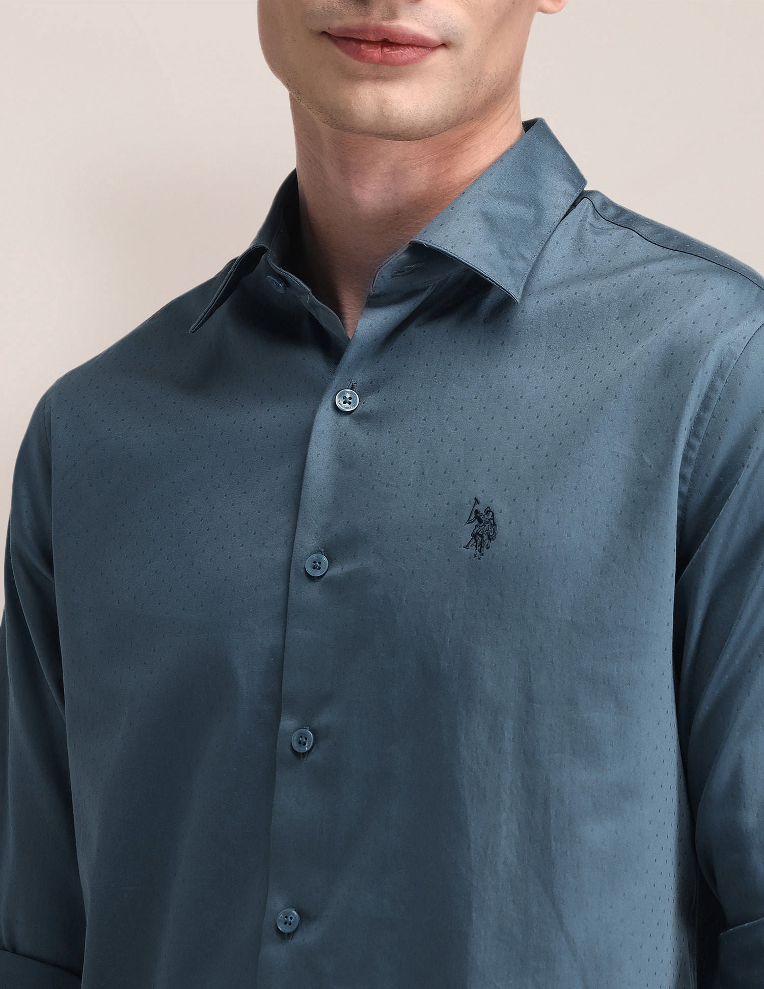 Tailored Fit Satin Shirt Teal - U.S. Polo Assn. India | Large