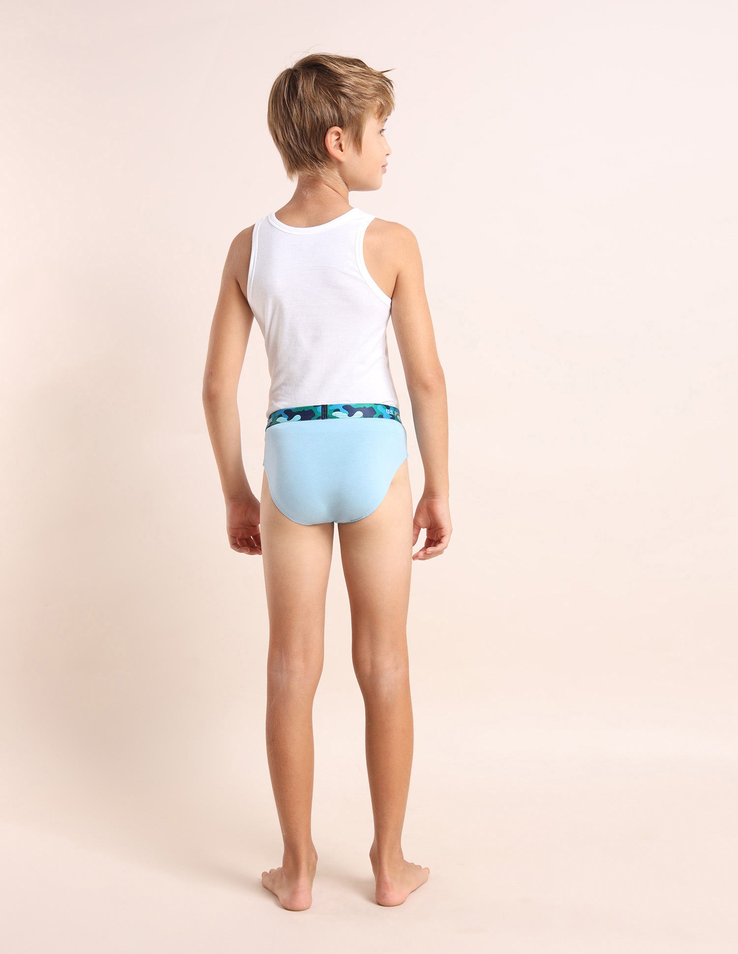 Boys Cotton Spandex Solid Briefs - Pack Of 5 White, Green, Yellow, Purple and Blue - U.S. POLO ASSN. | Large