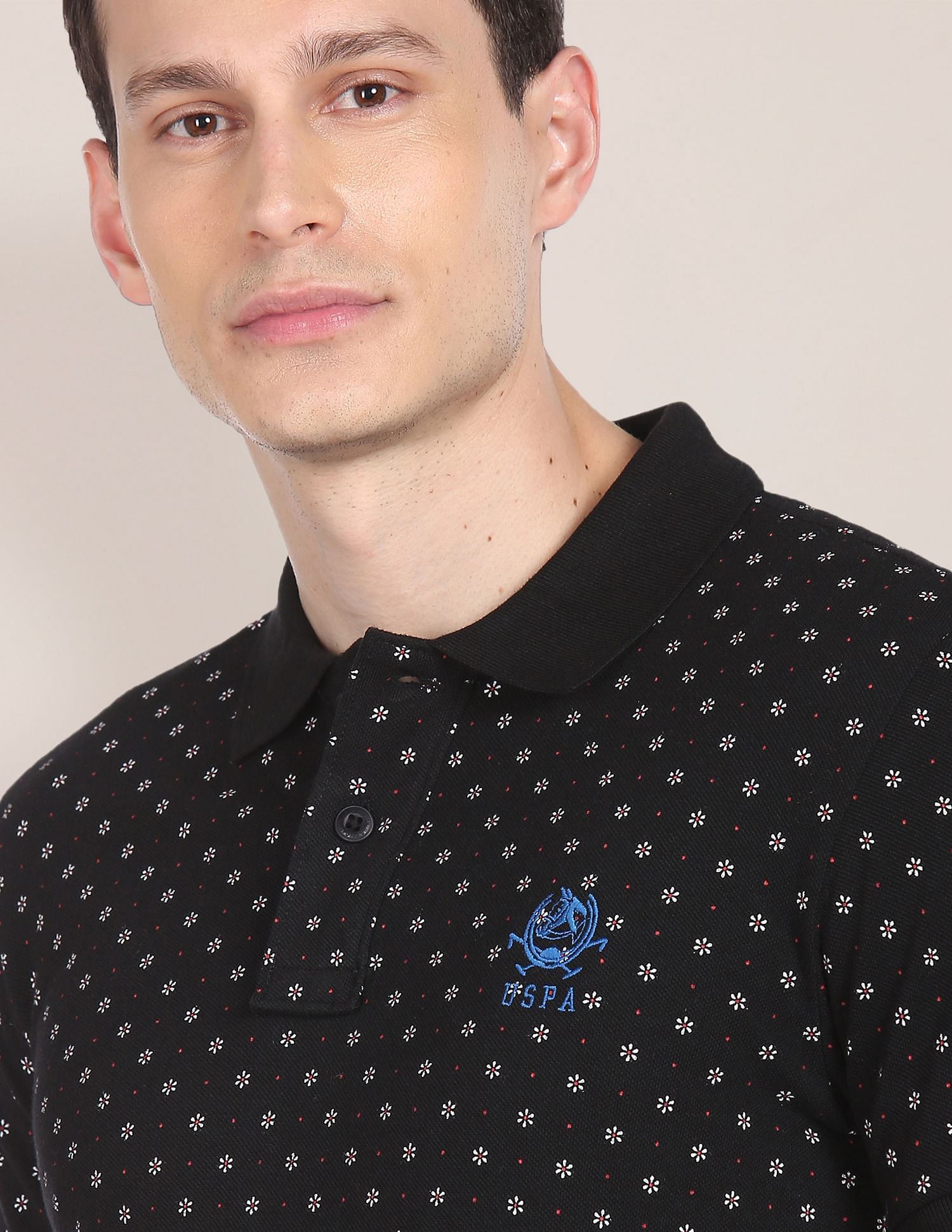 Floral Print Cotton Pique Polo Shirt Black - U.S. POLO ASSN. | Large