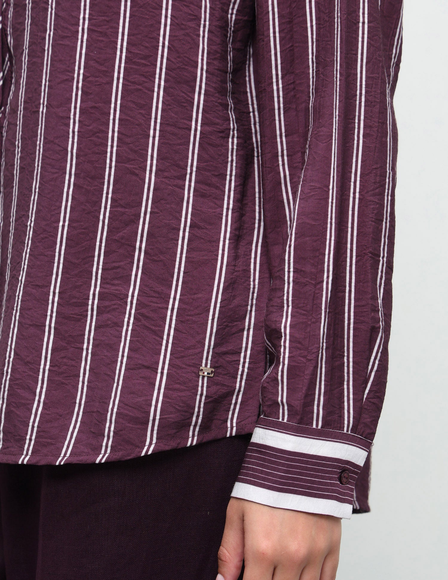 Vertical Striped Boyfriend Fit Shirt Wine - U.S. Polo Assn. India | Large