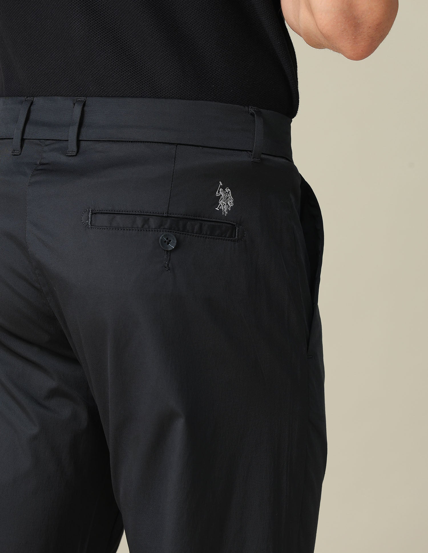 Solid Denver Slim Fit Trousers Black - U.S. POLO ASSN. | Large