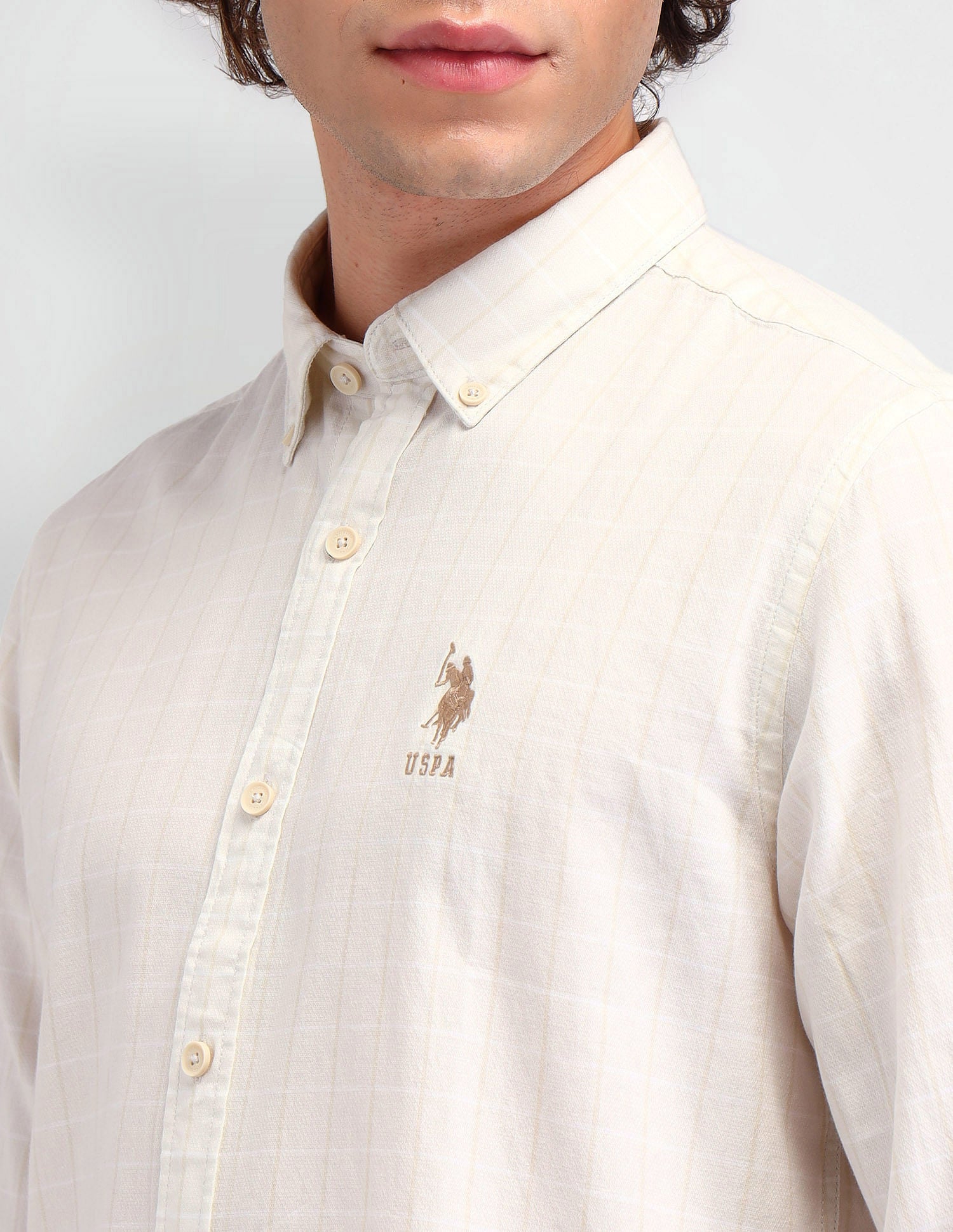 Slim Fit Button Down Shirt Ivory - U.S. Polo Assn. India | Large