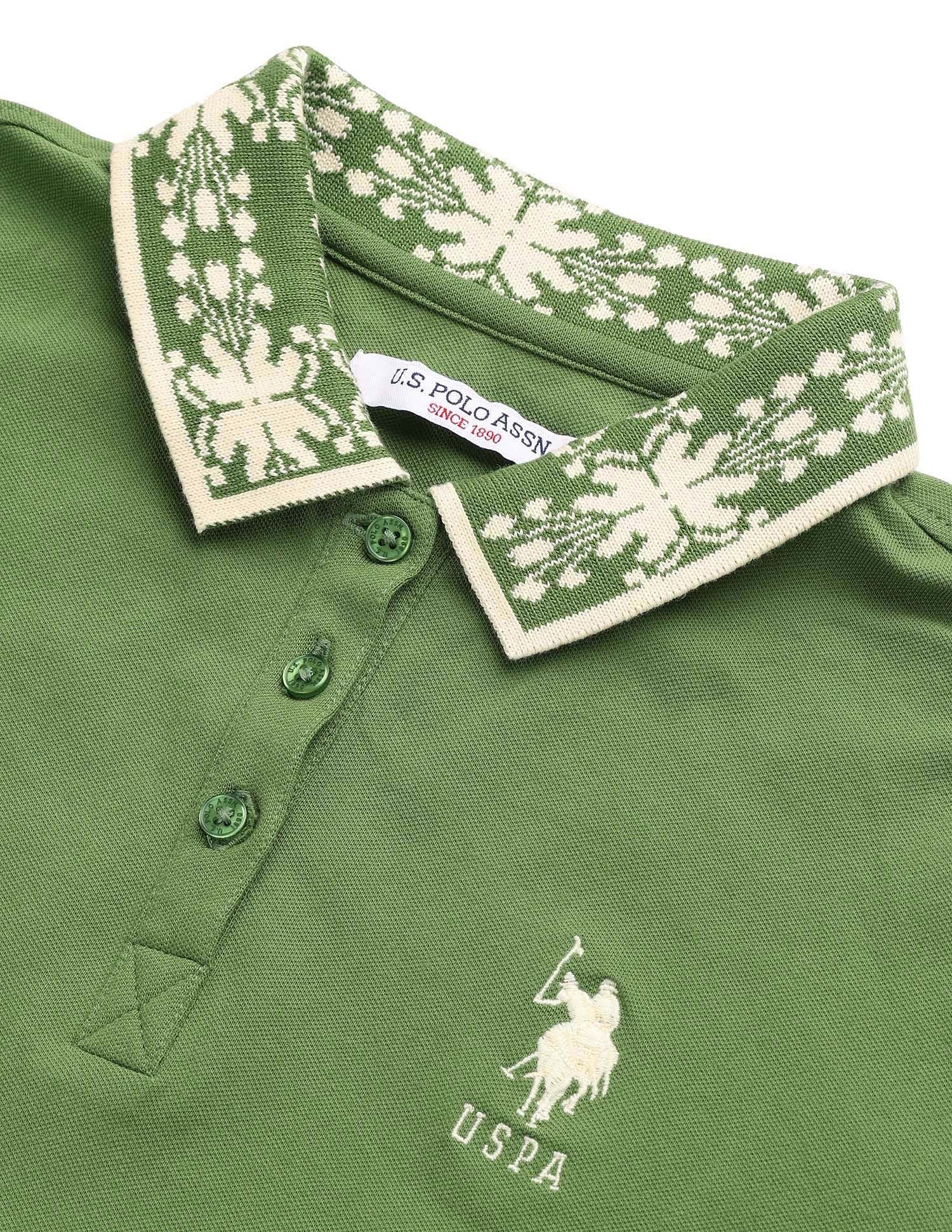 Jacquard Collar Regular Fit Polo Shirt Olive - U.S. POLO ASSN. | Large