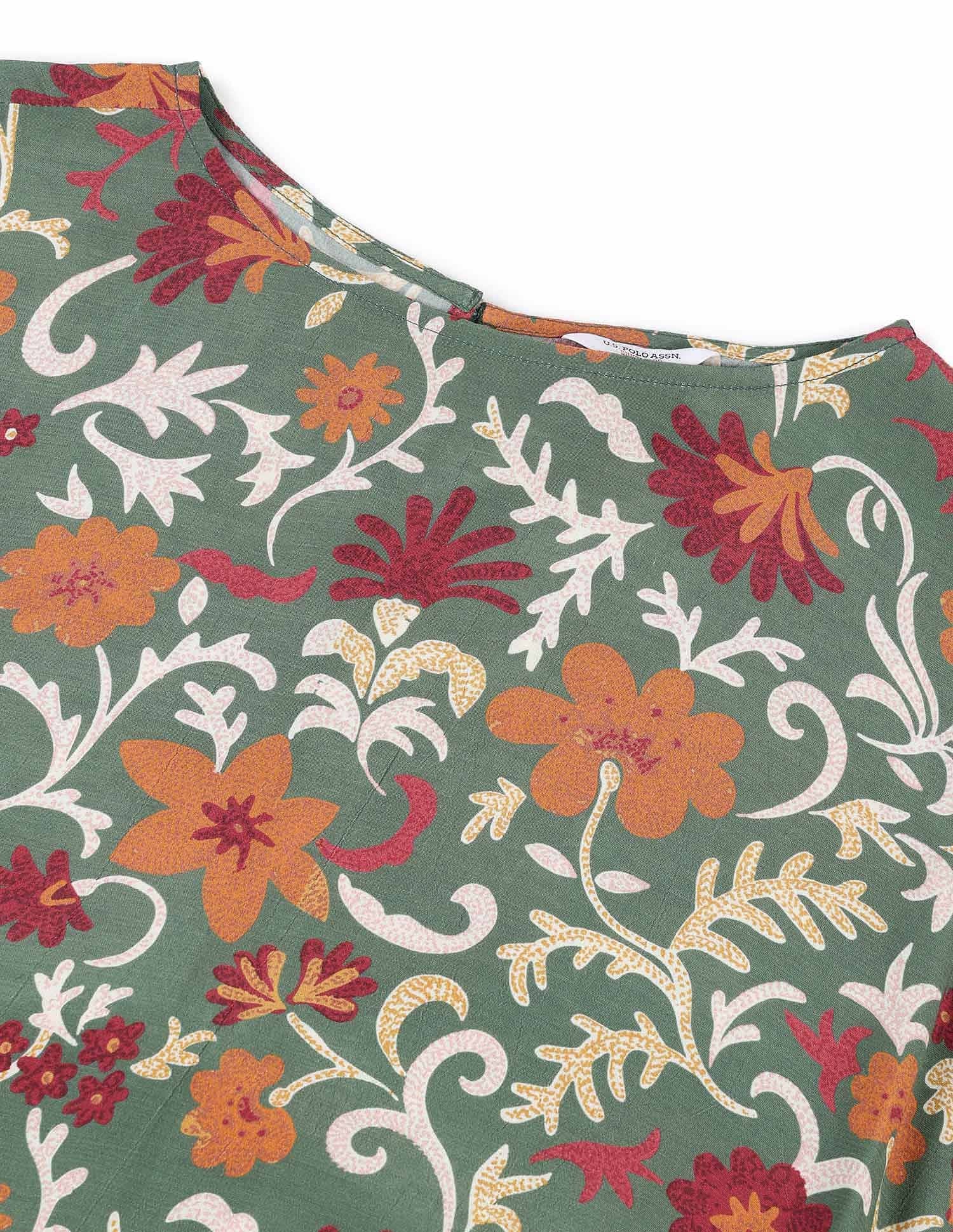 Floral Printed A-Line Midi Dress Multi-colour - U.S. Polo Assn. India | Large