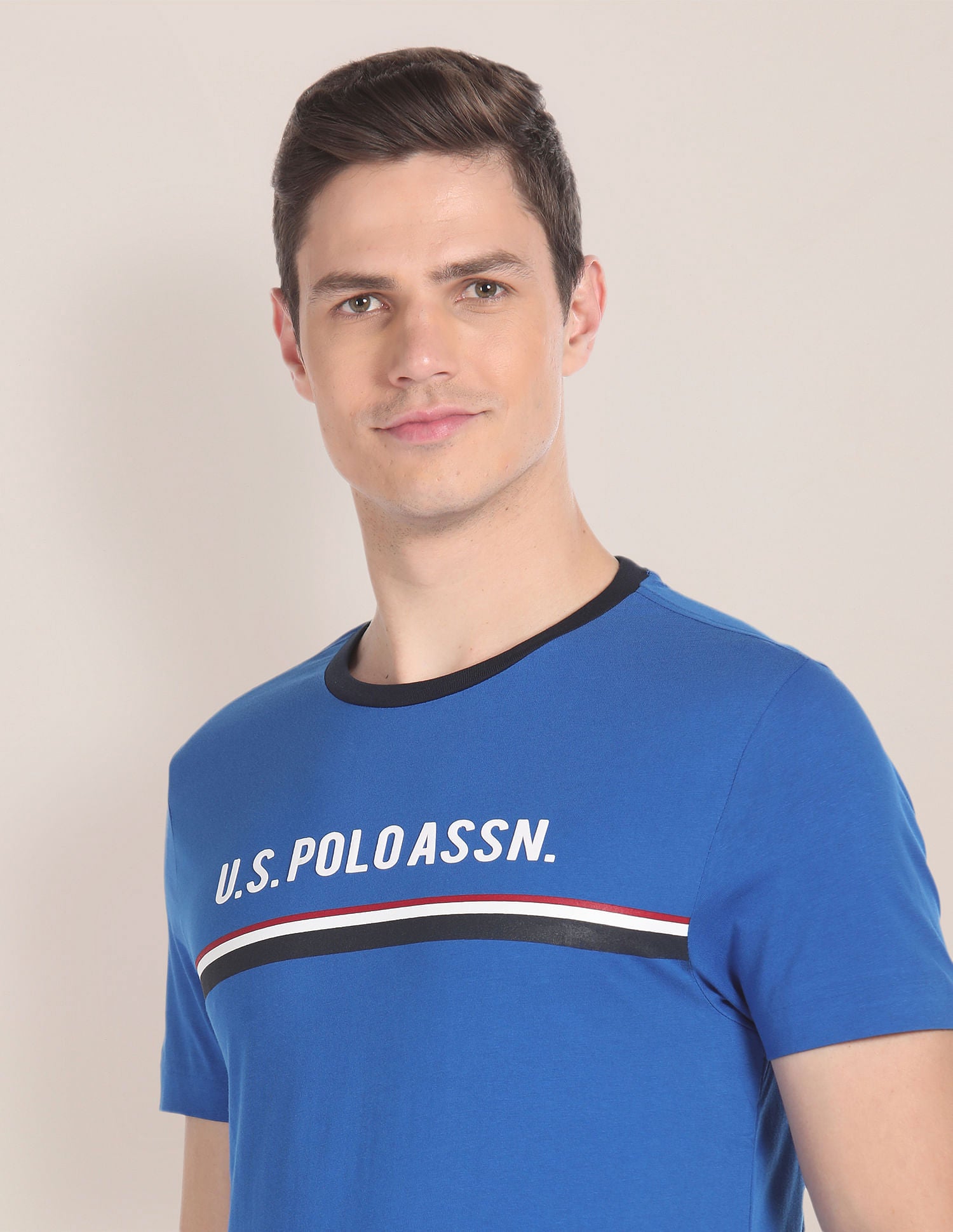 Brand Stripe Cotton T-Shirt Blue - U.S. Polo Assn. India | Large