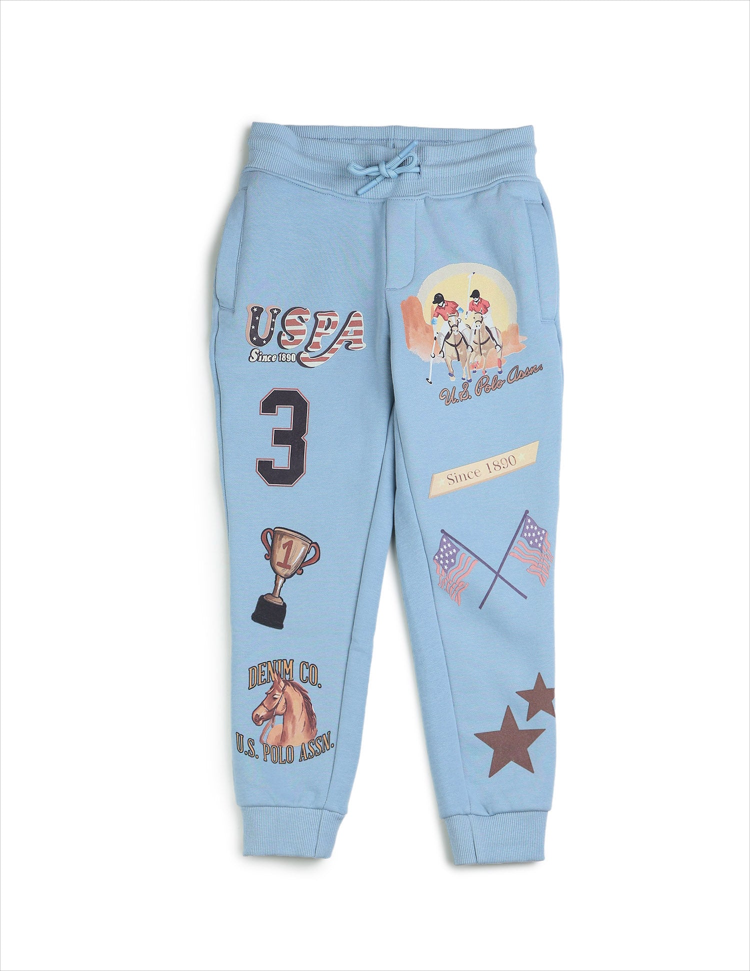 Boys Graphic Brand Printed Regular Fit Joggers Blue - U.S. POLO ASSN. | Large