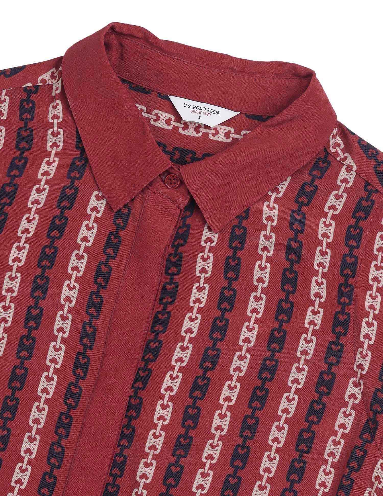 Abstract Printed Mini Shirt Dress With Belt Red - U.S. POLO ASSN. | Large