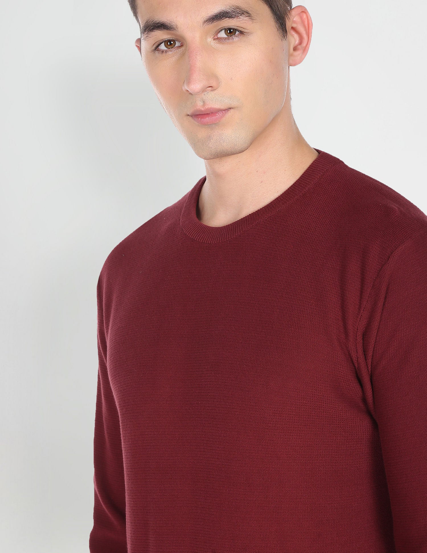 Crew Neck Solid Cotton Sweater Maroon - U.S. Polo Assn. India | Large