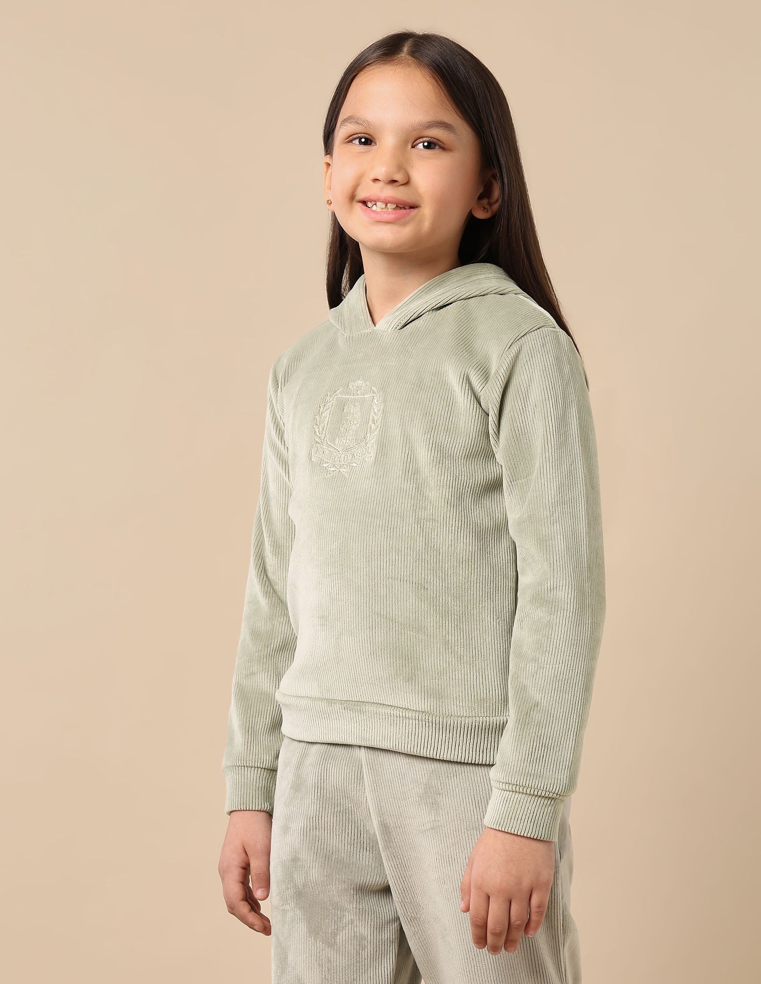 Girls Ribbed Hooded Sweatshirt Light Green - U.S. POLO ASSN. | Large