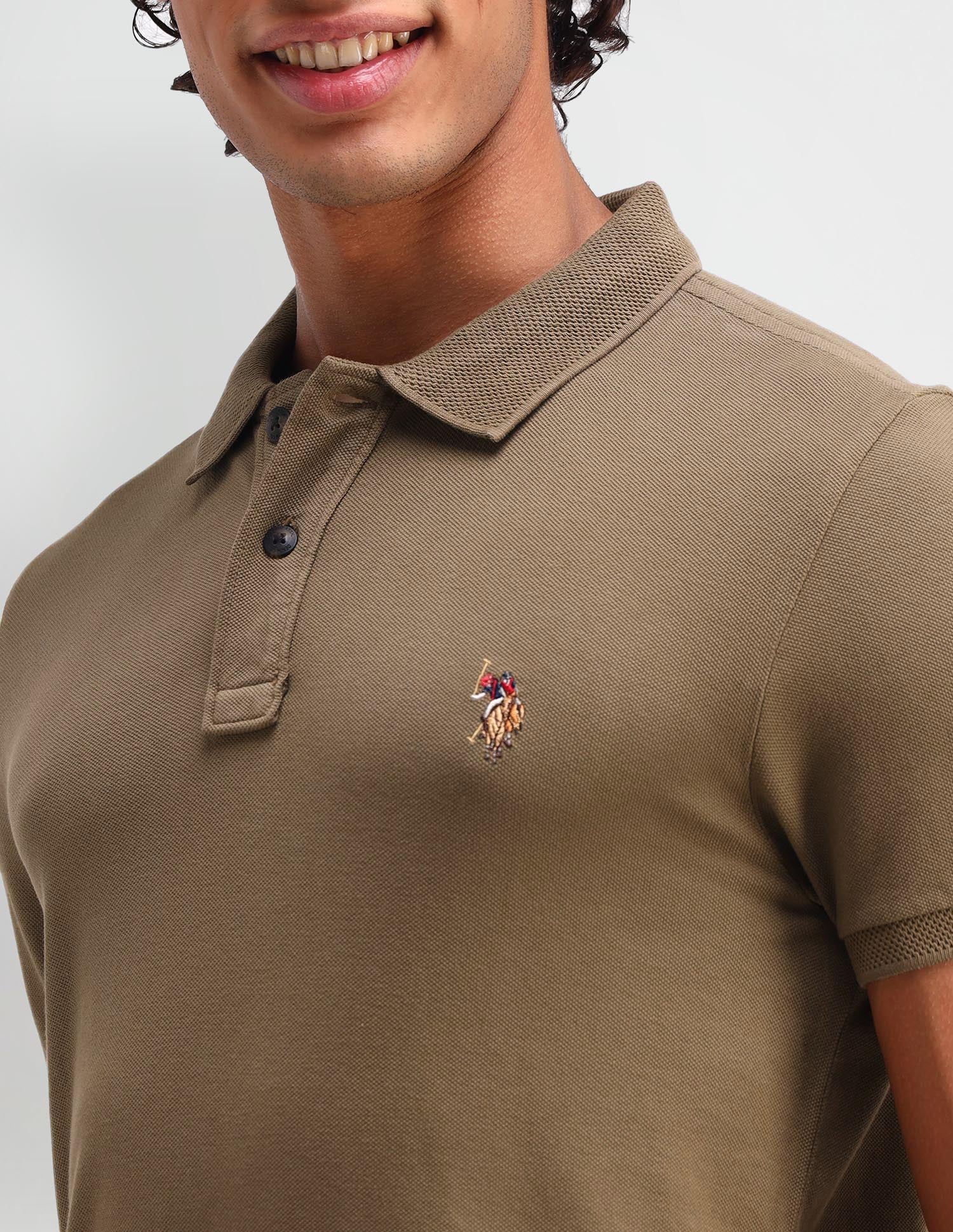 Solid Cotton Muscle Fit Polo Shirt Brown - U.S. POLO ASSN. | Large