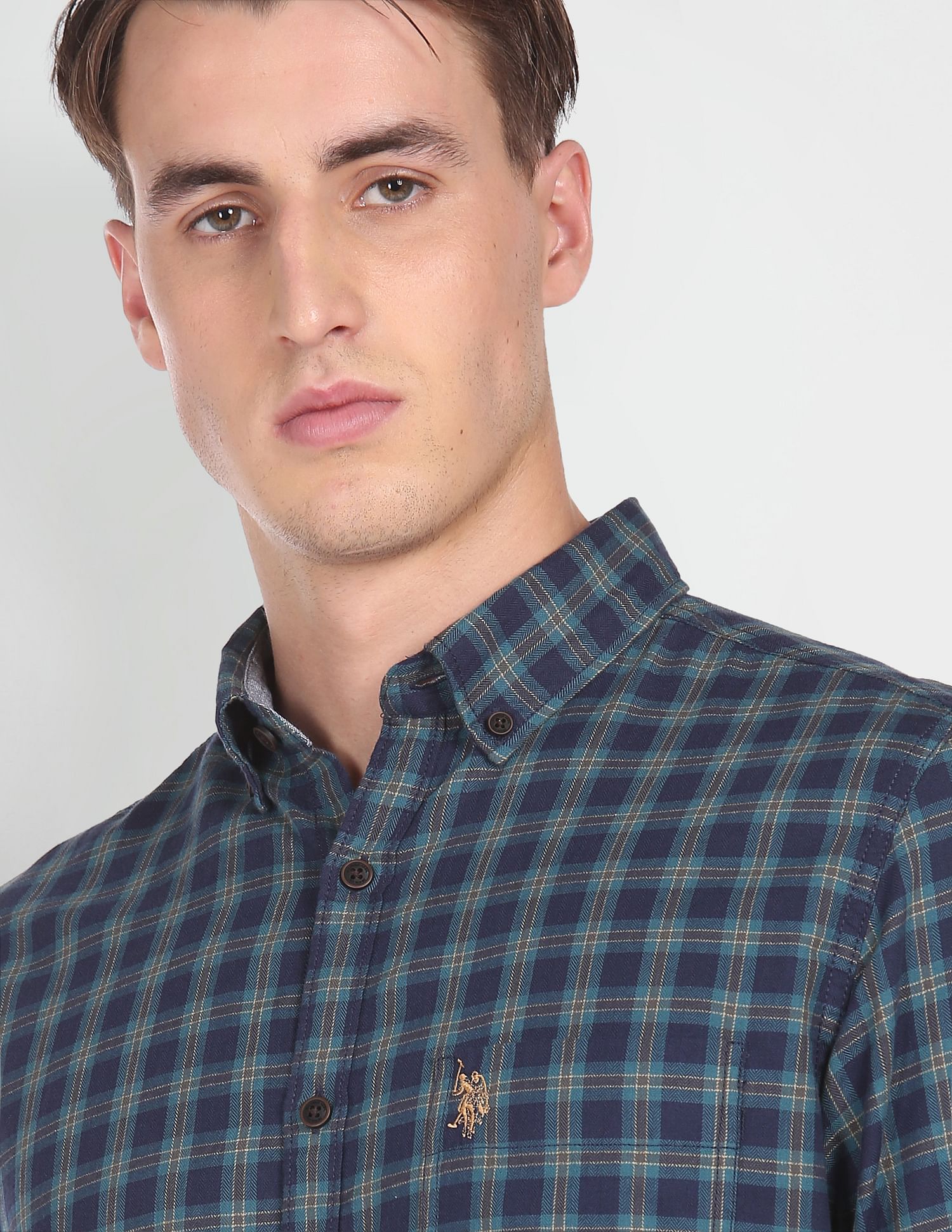 Pure Cotton Plaid Check Casual Shirt Teal - U.S. Polo Assn. India | Large