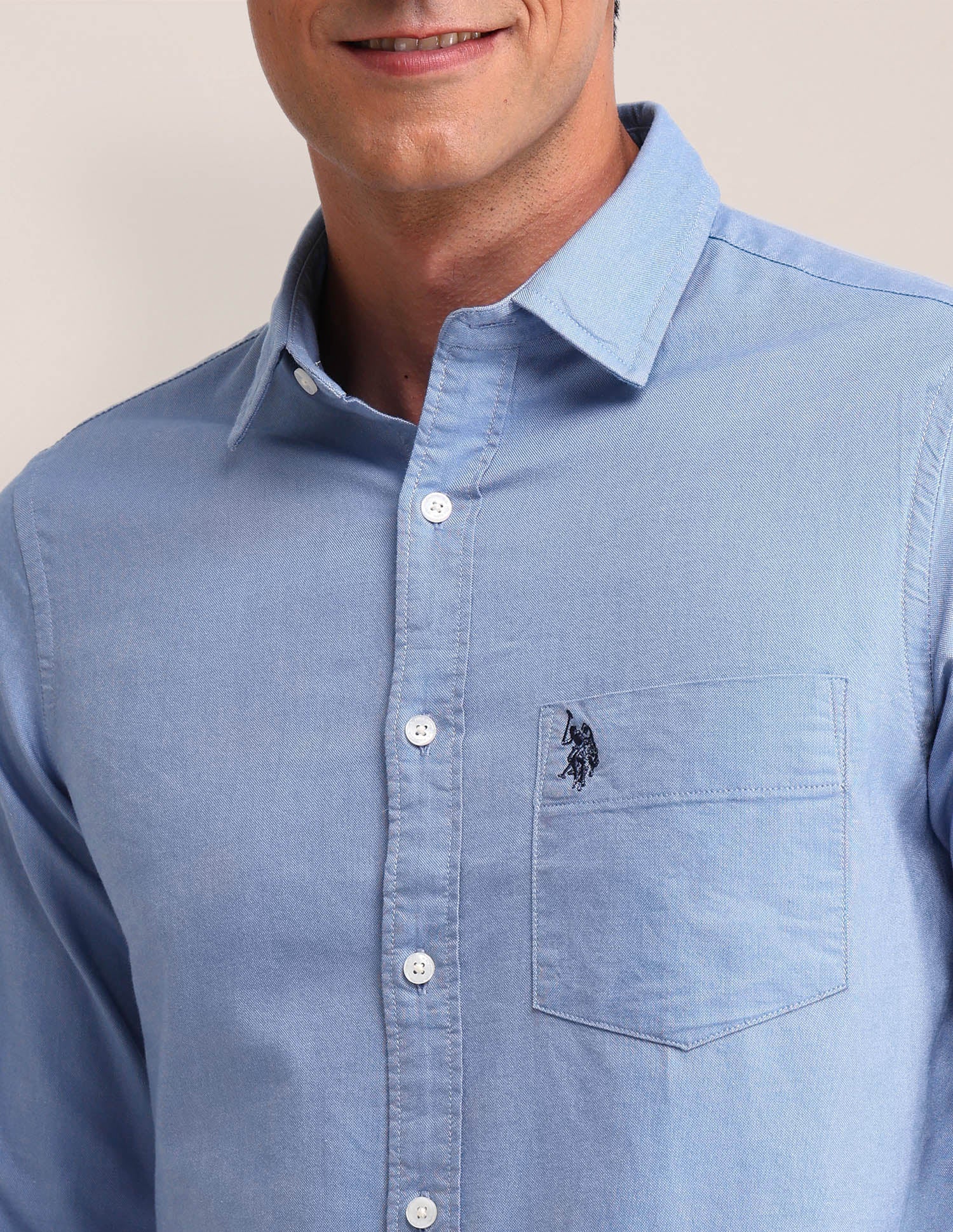 Solid Pattern Oxford Shirt Light Blue - U.S. Polo Assn. India | Large