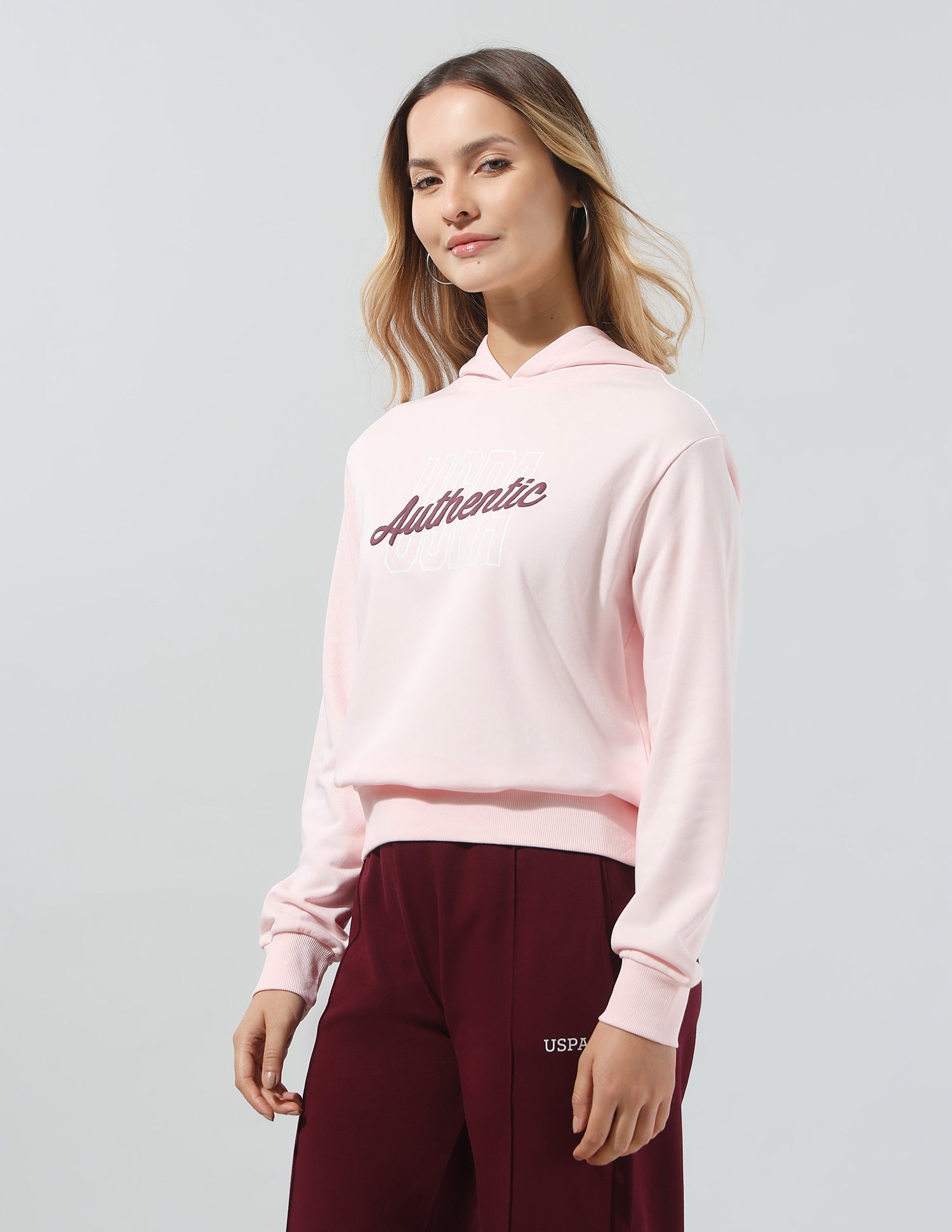 Typographic Brand Printed Hooded Sweatshirt Light Pink - U.S. Polo Assn. India | Large