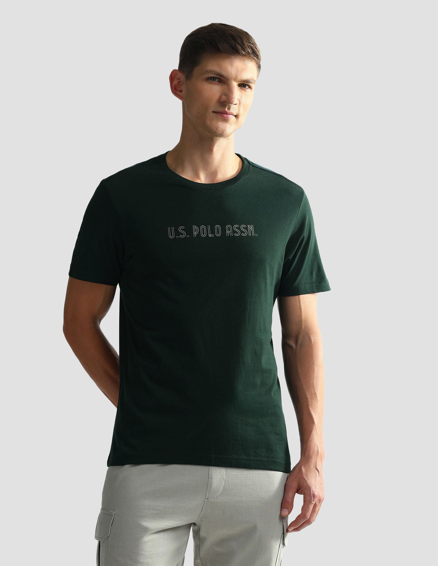 Brand Print Cotton OEE03 Lounge T-Shirt - Pack Of 2 Navy and Dk Green - U.S. POLO ASSN. | Large