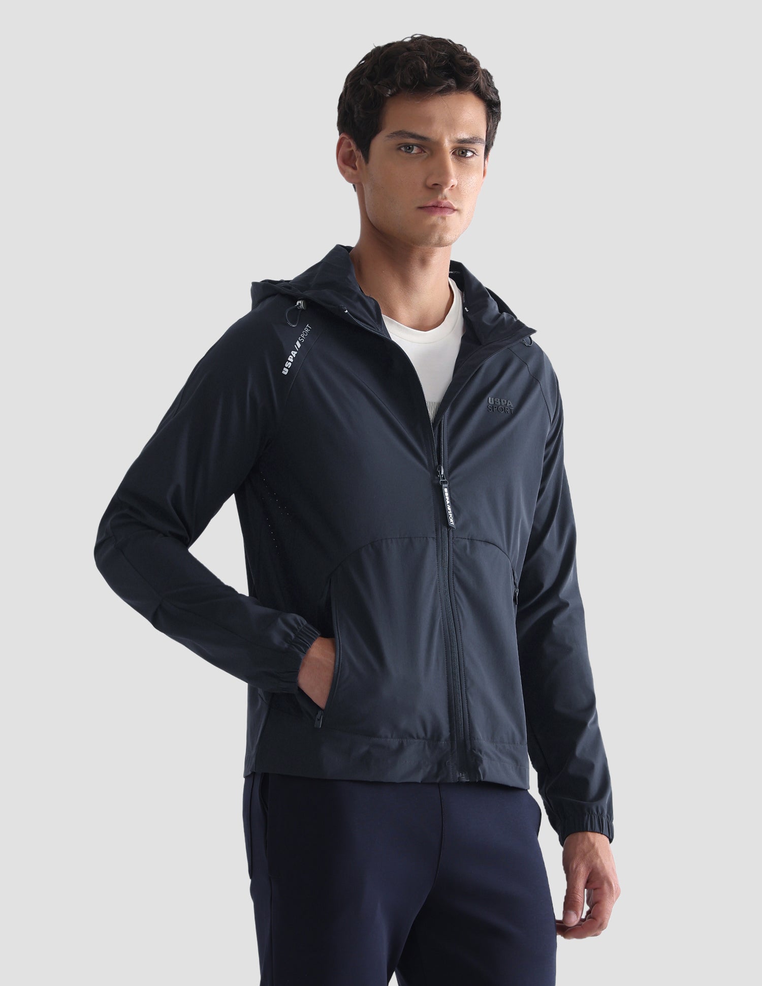 Solid Hooded Active Jacket Navy - U.S. Polo Assn. India | Large