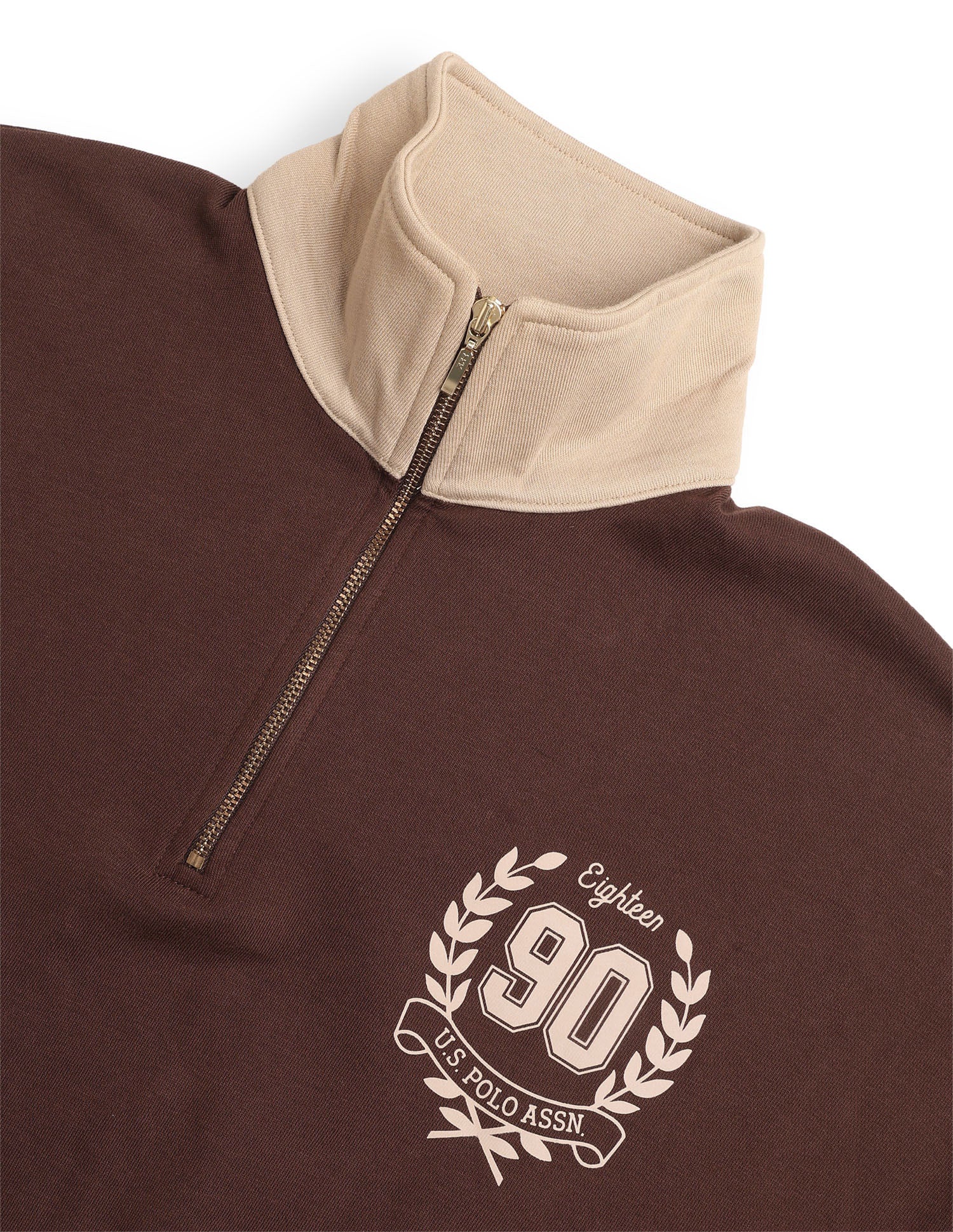 Solid Oversized Fit Zipper Sweatshirt Brown - U.S. Polo Assn. India | Large