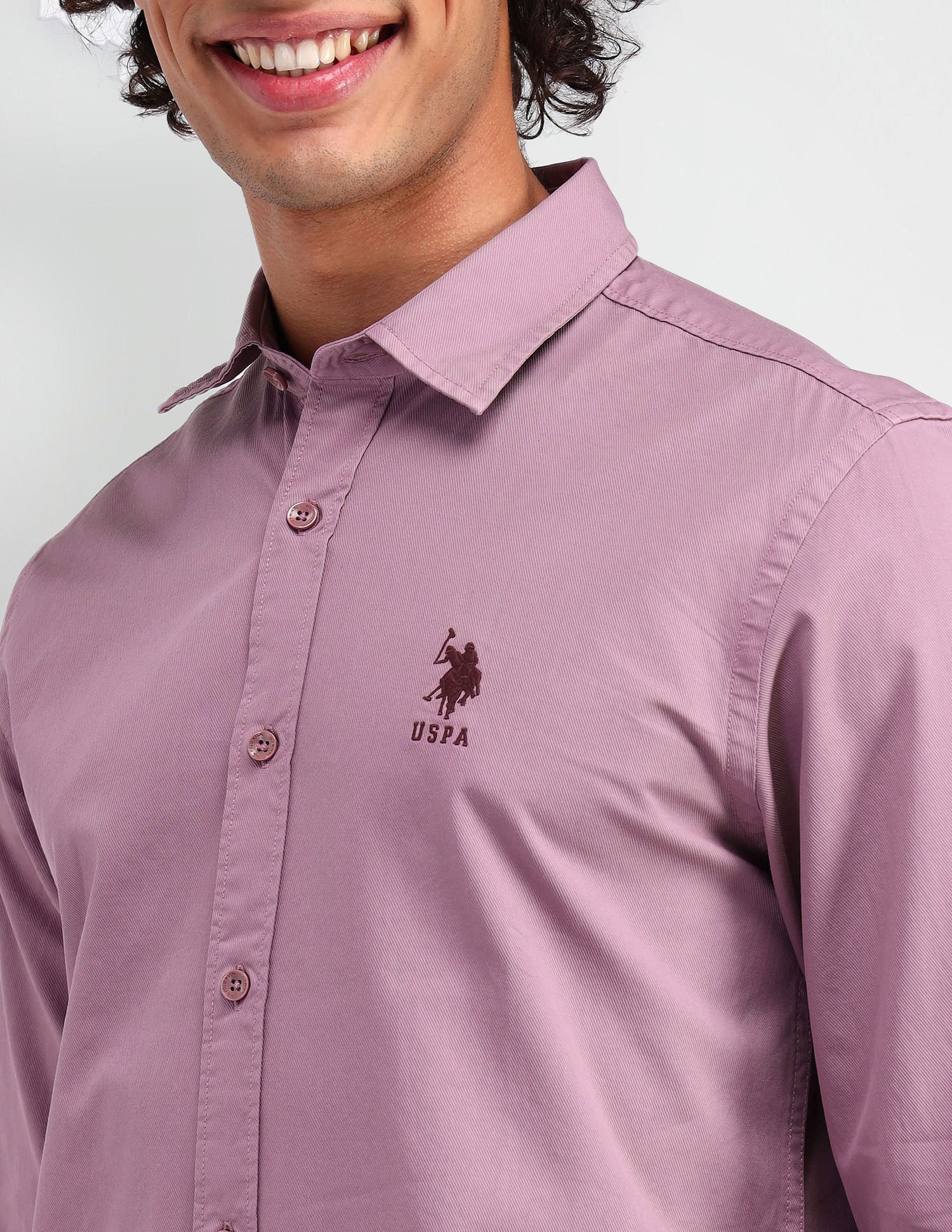 Slim Fit Cotton Twill Shirt Pink - U.S. Polo Assn. India | Large
