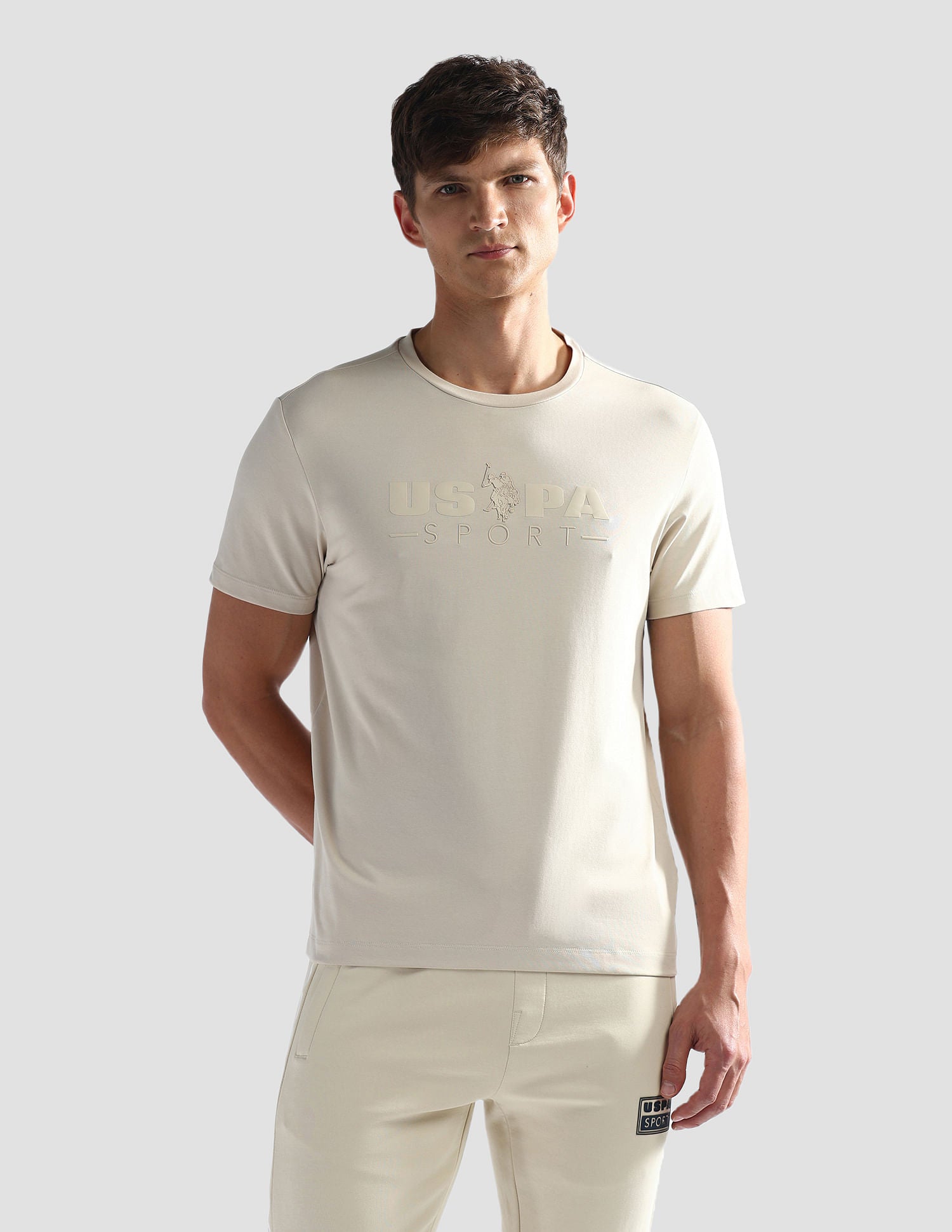Brand Print Slim Fit Active T-Shirt Beige - U.S. Polo Assn. India | Large