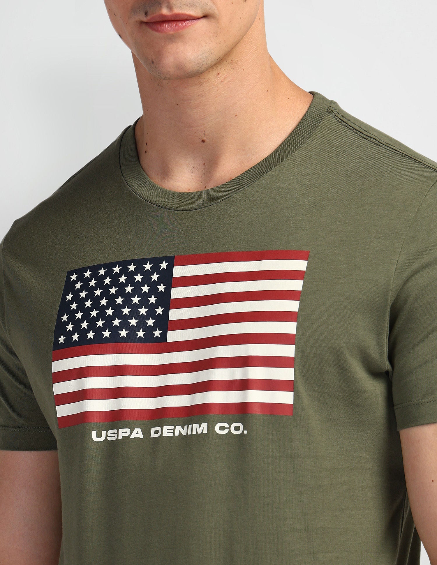 Brand Print Muscle Fit T-Shirt Olive - U.S. Polo Assn. India | Large