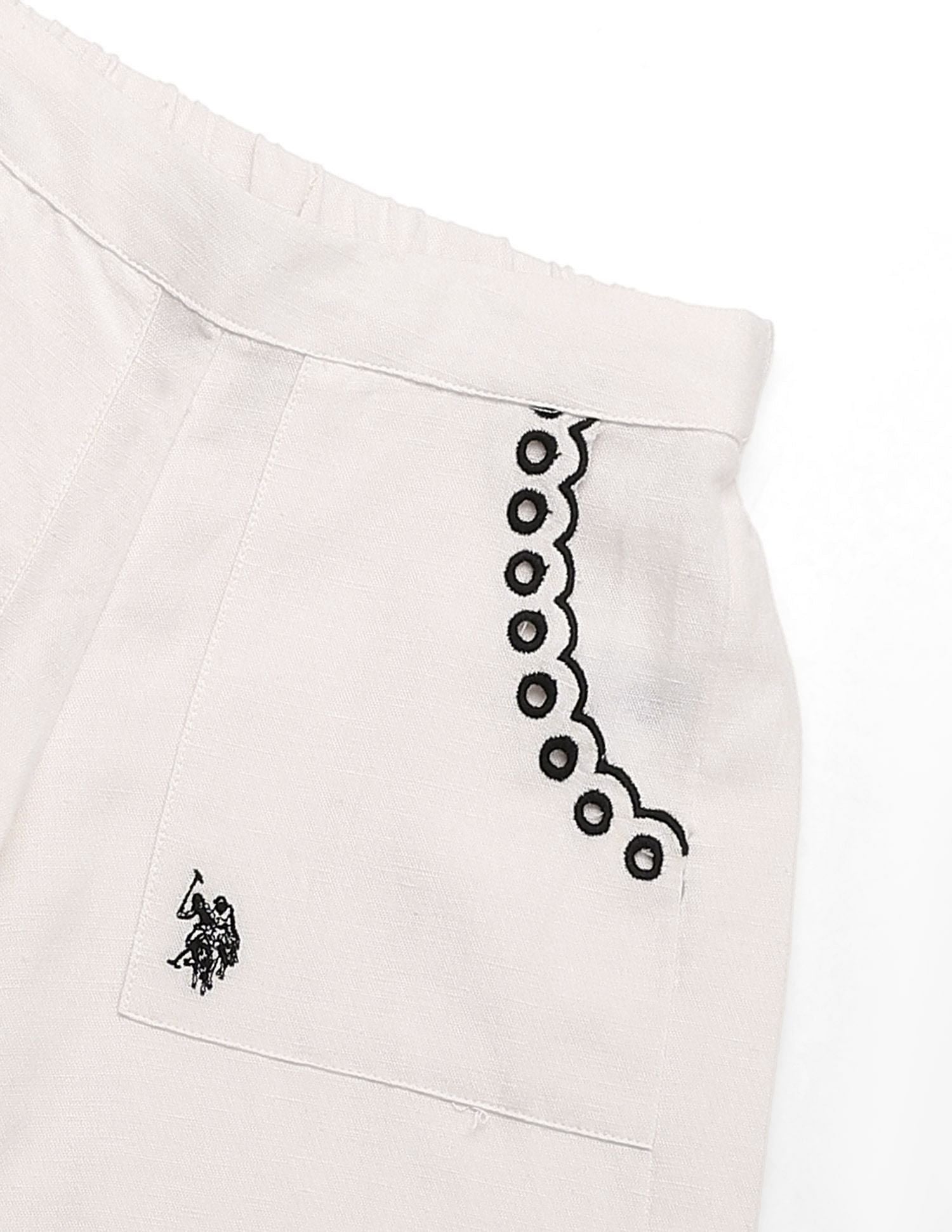 Girls Wide Leg Embroidered Trousers Ecru - U.S. POLO ASSN. | Large