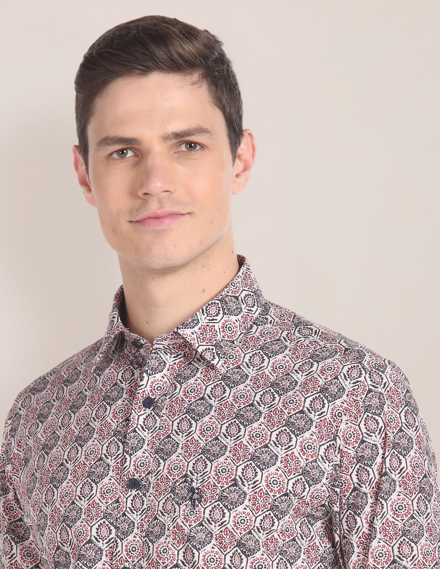 Long Sleeve Floral Print Shirt Maroon and White - U.S. Polo Assn. India | Large