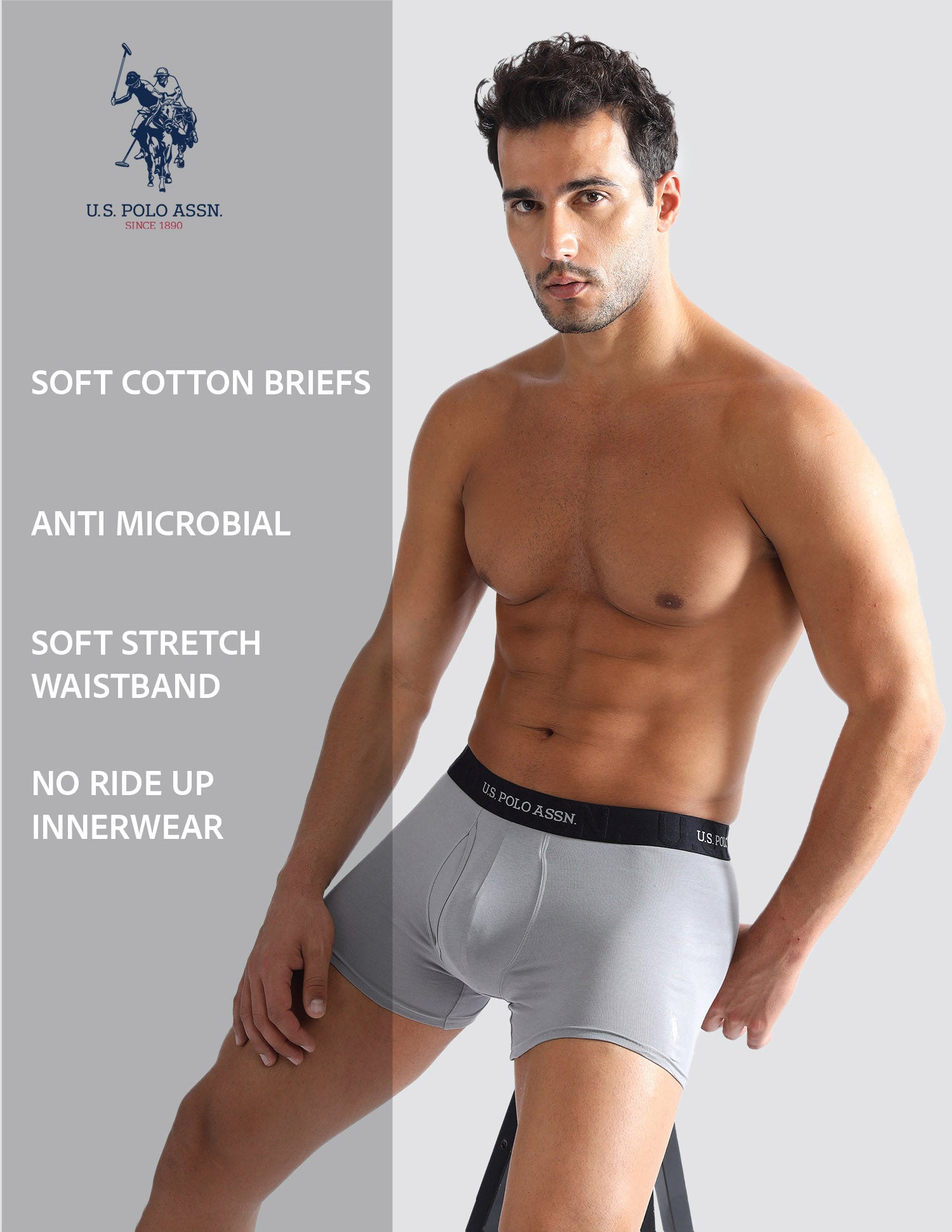 Anti Microbial Solid ET007 Trunks - Pack of 1 Grey - U.S. POLO ASSN. | Large