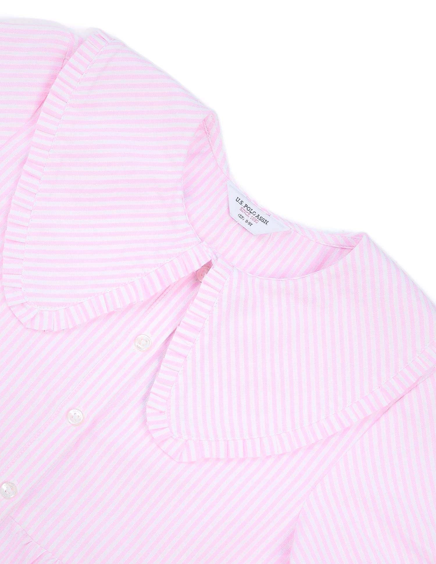 Girls Peter Pan Collar Striped Top Light Pink - U.S. POLO ASSN. | Large