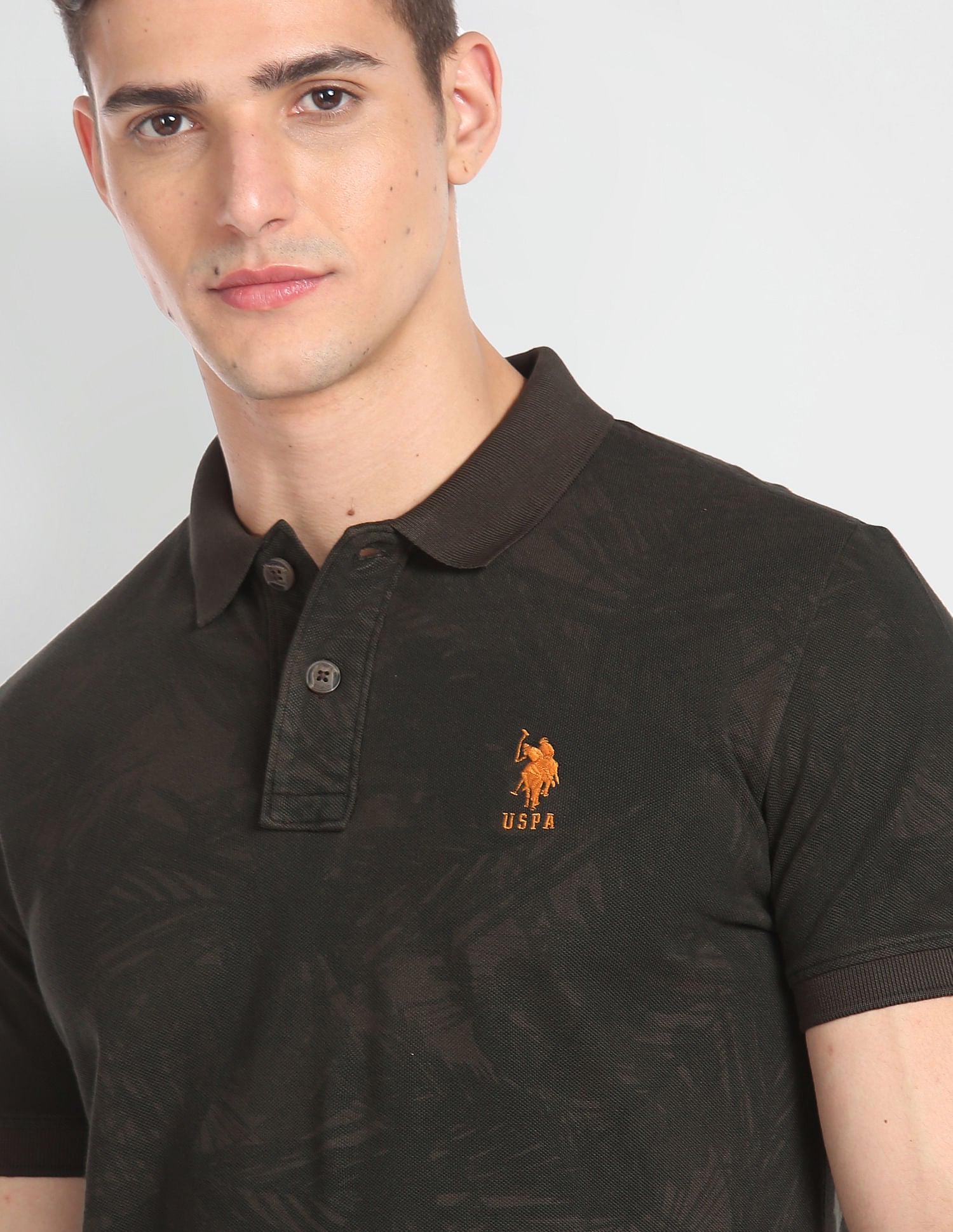 Cotton Abstract Print Polo Shirt Dark Olive - U.S. POLO ASSN. | Large