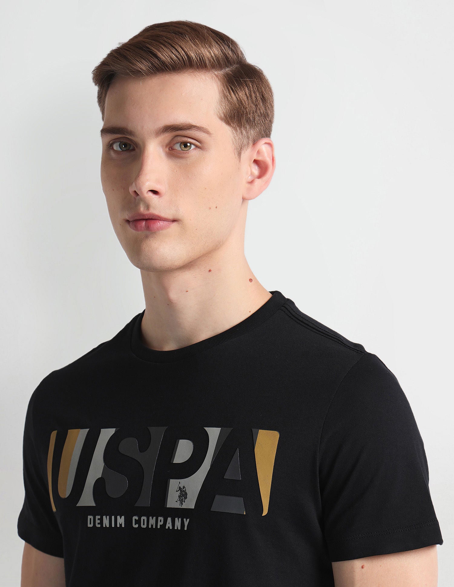 Brand Print Muscle Fit T-Shirt Black - U.S. Polo Assn. India | Large