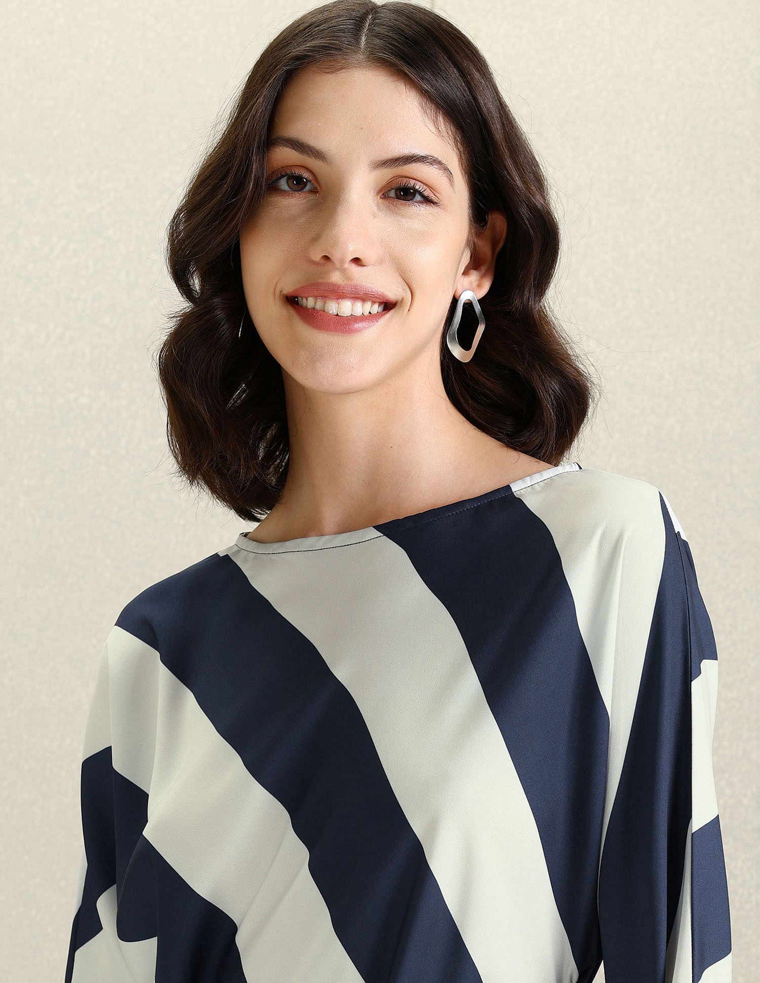 Round Neck Diagonal Stripe Dress Blue - U.S. Polo Assn. India | Large