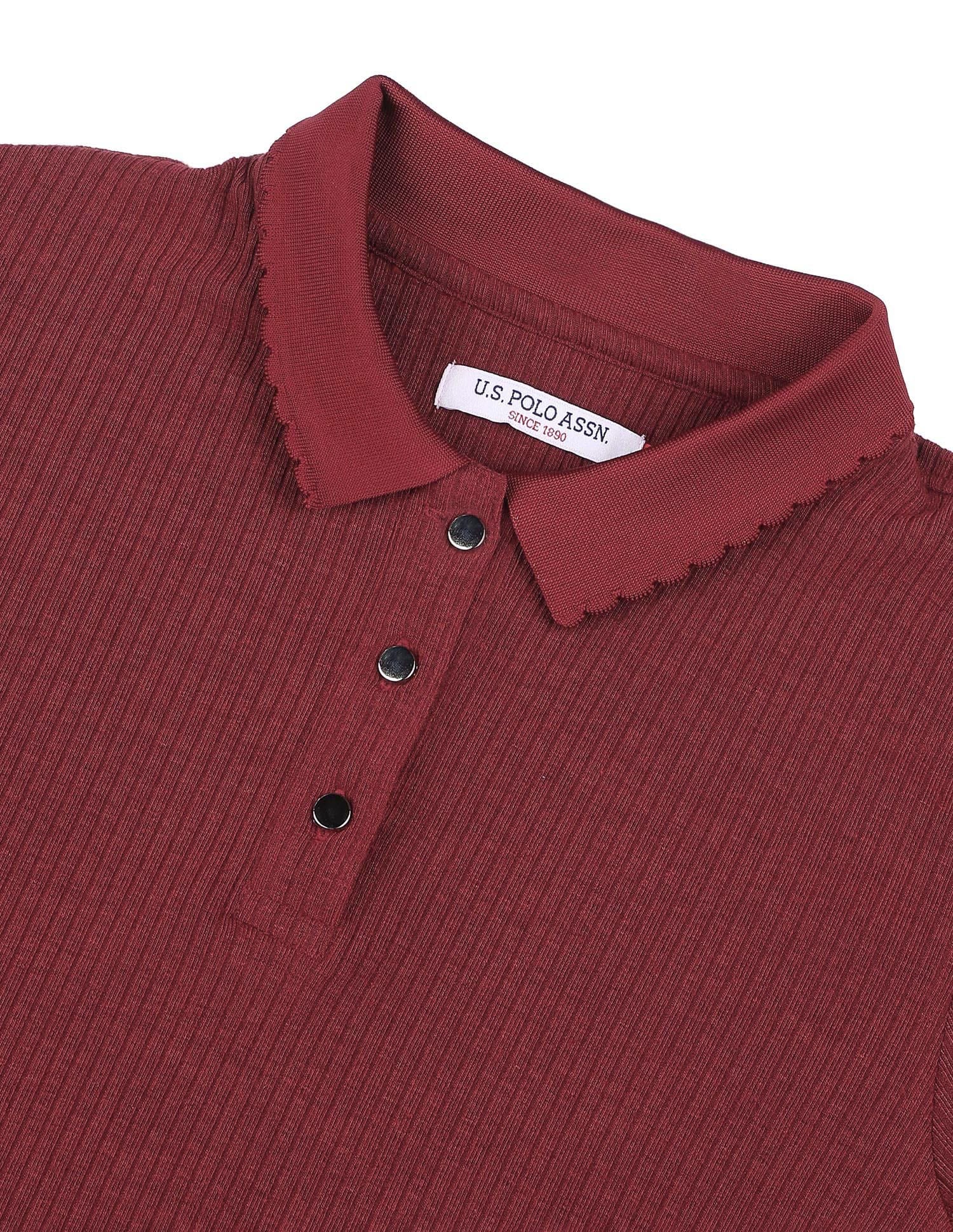 Self Design Vertical Striped Regular Fit Polo Shirt Red - U.S. Polo Assn. India | Large