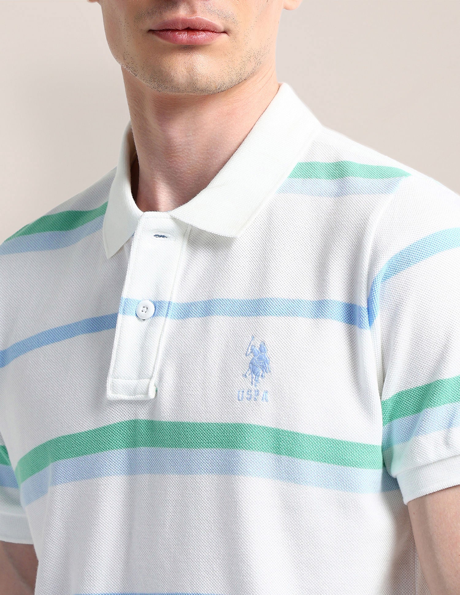 Horizontal Stripe Slim Fit Polo Shirt White - U.S. Polo Assn. India | Large