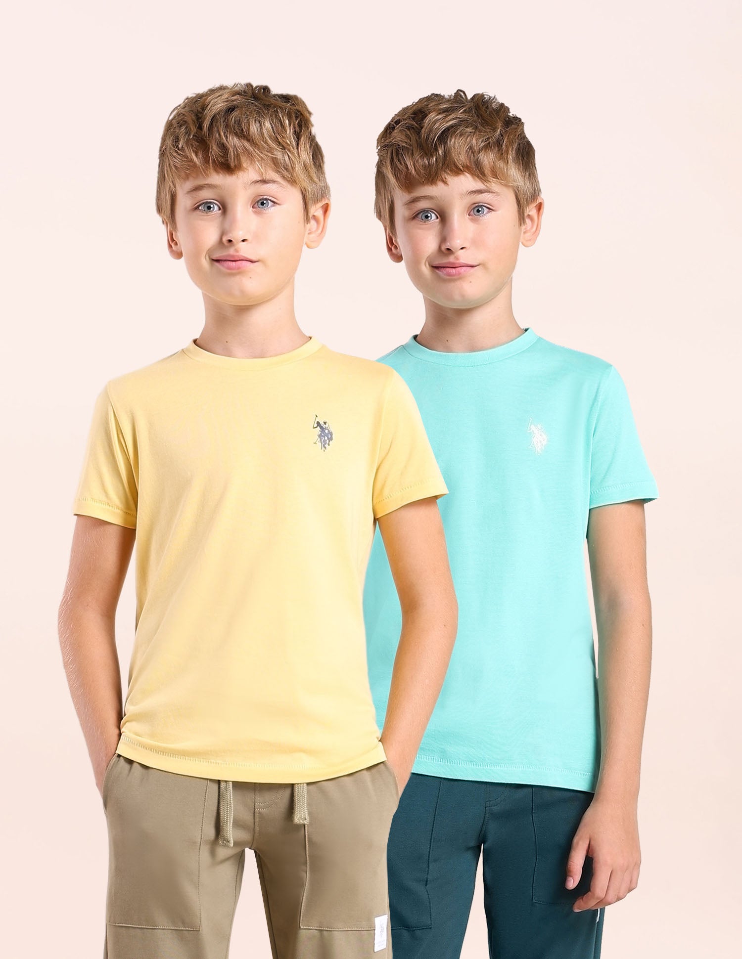 Boys Comfort Fit Pure Cotton T-Shirt - Pack Of 2 Yellow and Green - U.S. POLO ASSN. | Large