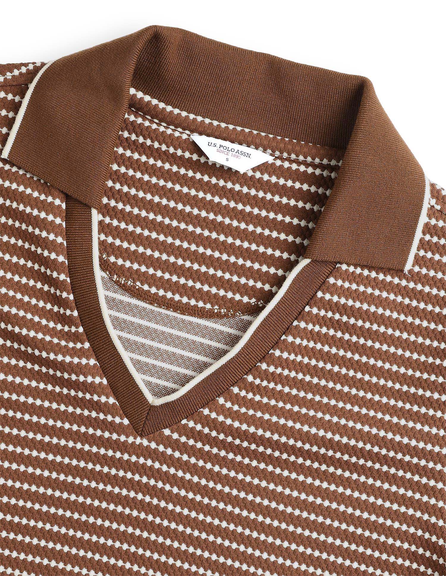 Self Design Horizontal Striped Midi T-Shirt Dress Brown - U.S. Polo Assn. India | Large