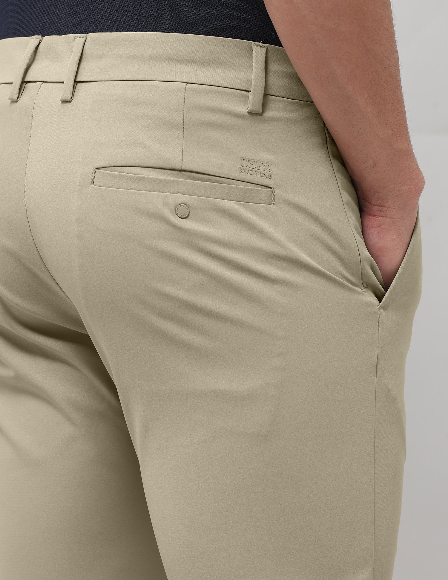 Denver Slim Fit Mid Rise Trousers Light Khaki - U.S. Polo Assn. India | Large