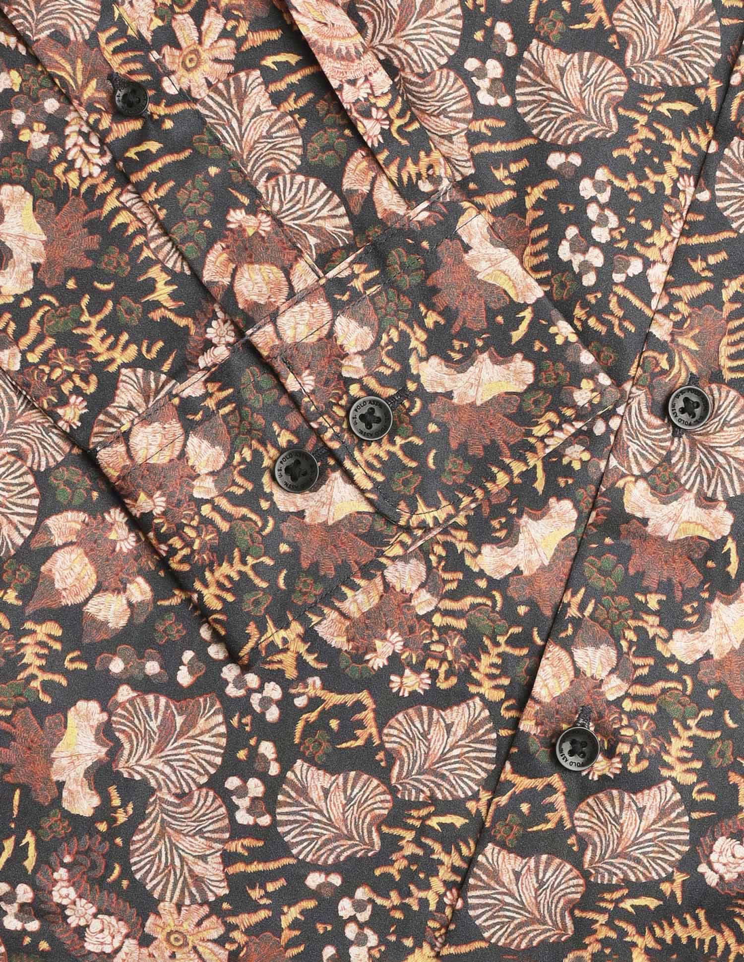 Floral Printed Satin Pure Cotton Shirt Brown - U.S. Polo Assn. India | Large