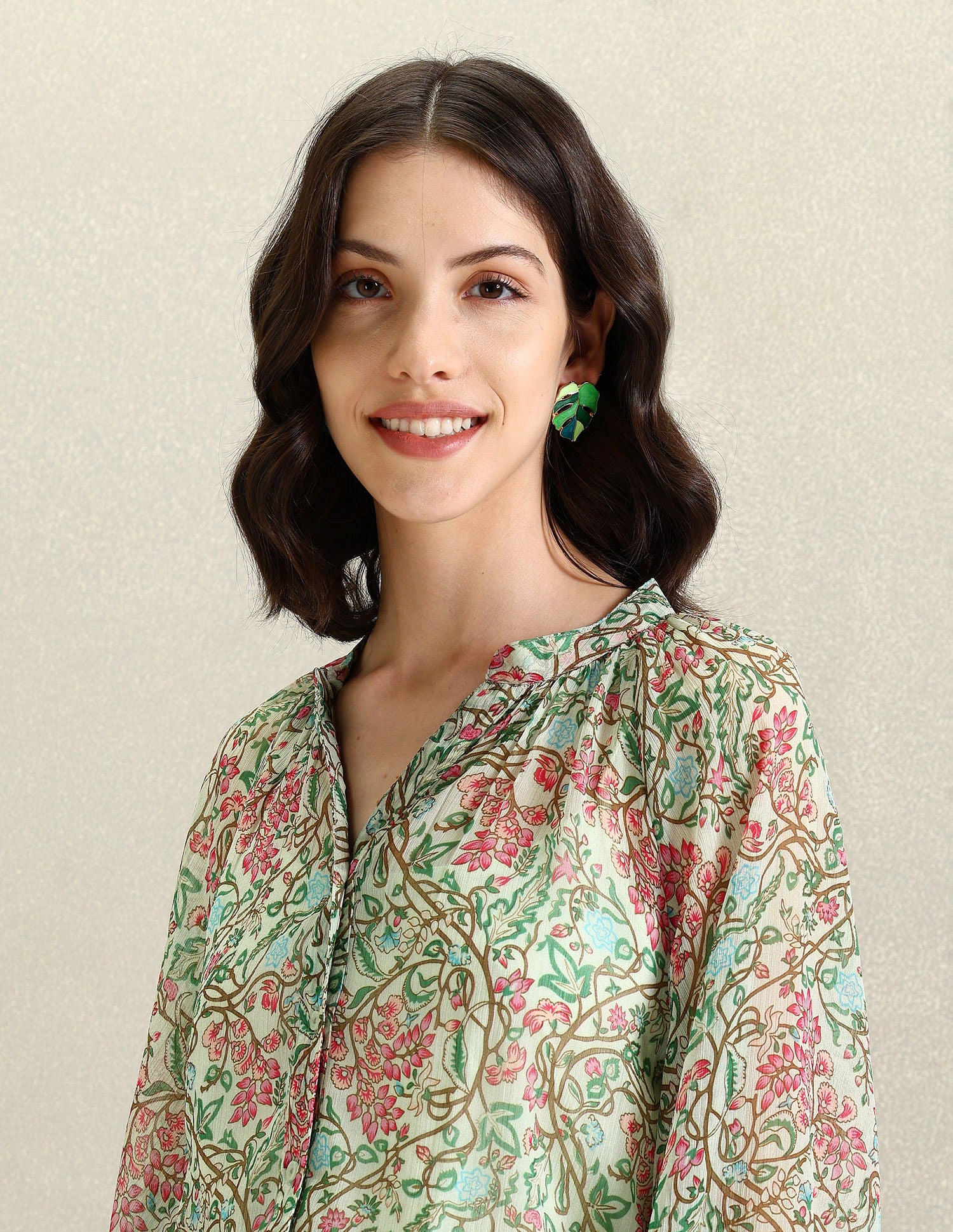 Notch Neck Floral Top Orange, Grey and White - U.S. POLO ASSN. | Large