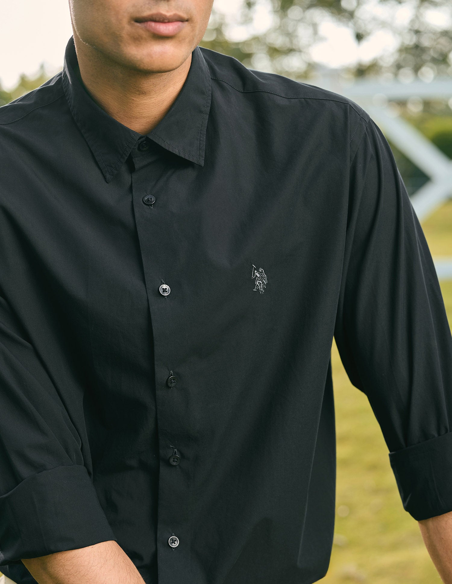 Pacho X Tailored Fit Pure Cotton Shirt Black - U.S. POLO ASSN. | Large